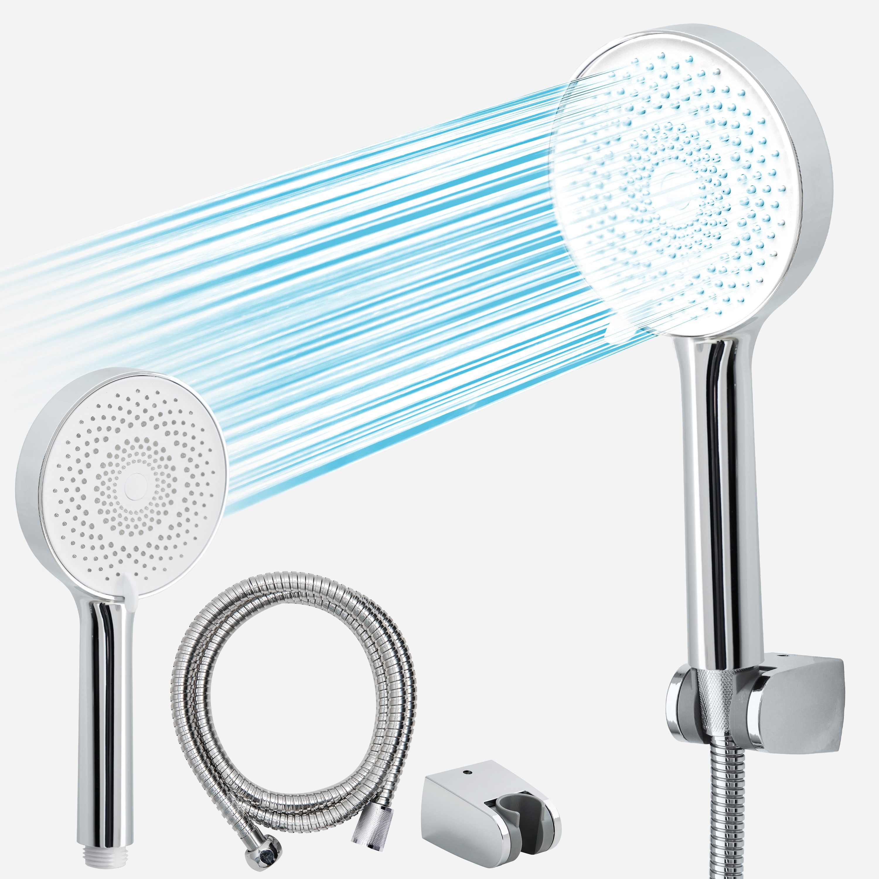 Euroshowers GmbH Handbrause Handbrause mit Brauseschlauch Set, EuroFlux Chromweiß, (3-tlg)