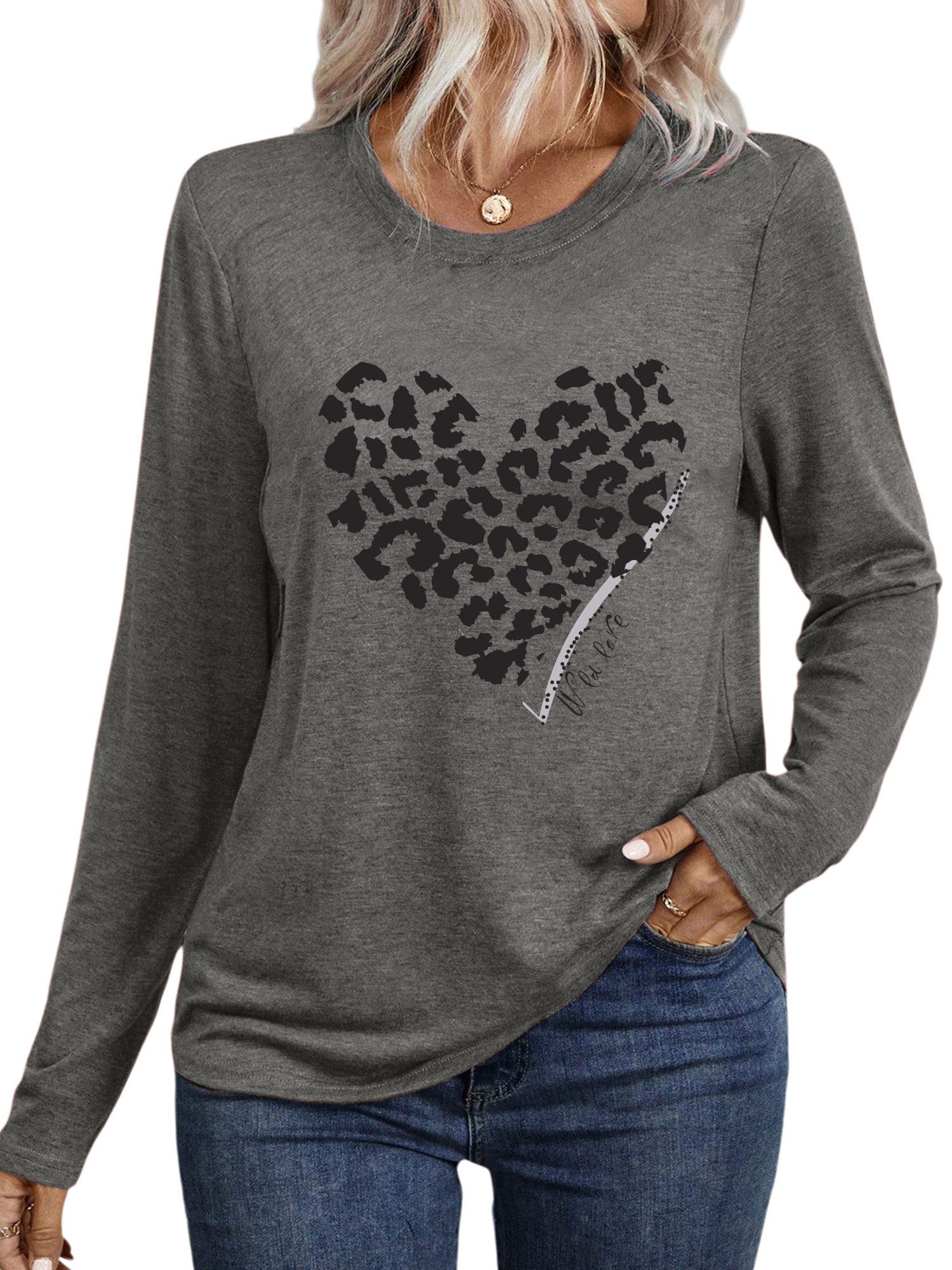 PYLIKE Langarmshirt Damen Casual Langarm mit Leopard Liebe Druck bequemes R günstig online kaufen