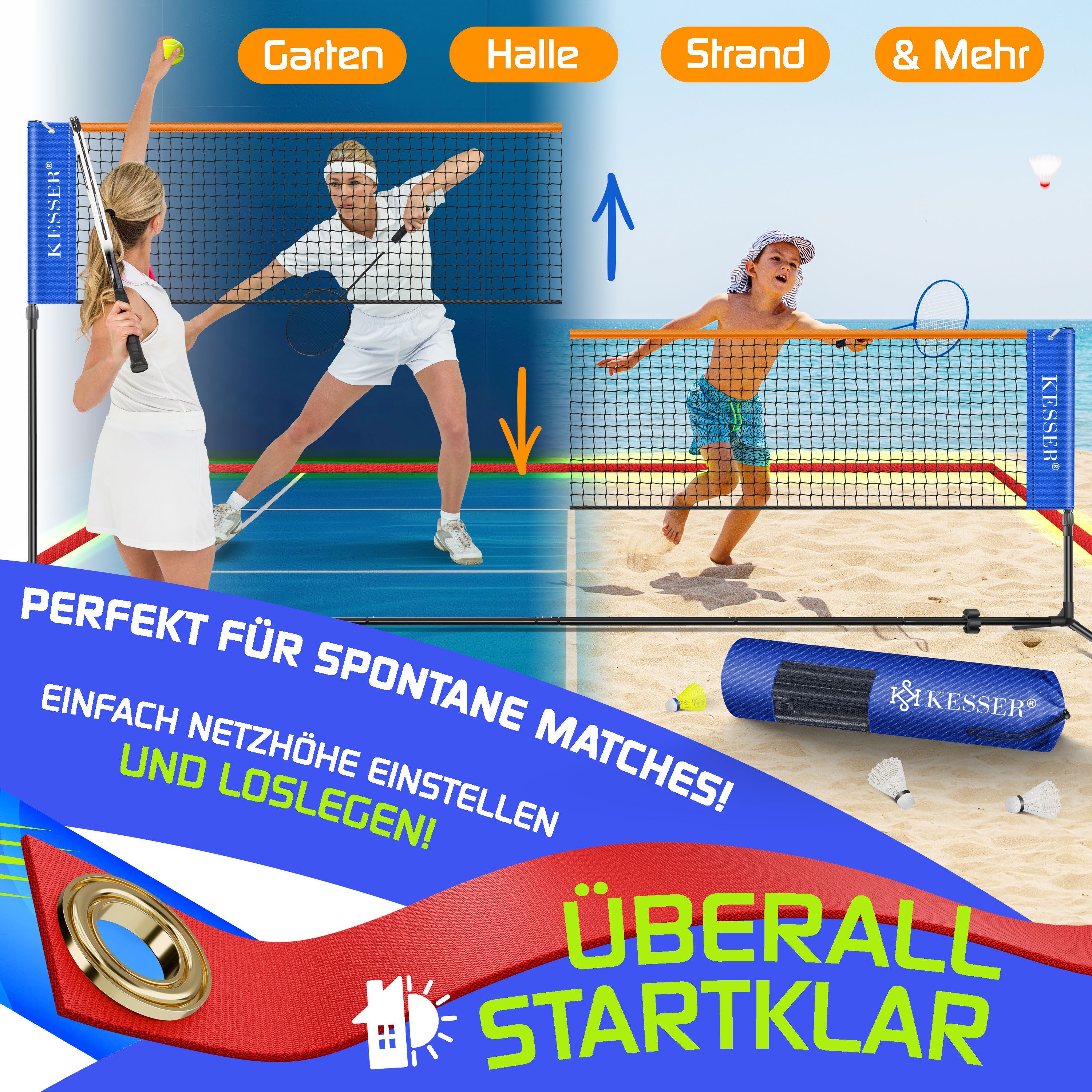 KESSER Badmintonnetz, Badmintonnetz, Tennisnetz 300cm 400cm 500 cm Federball