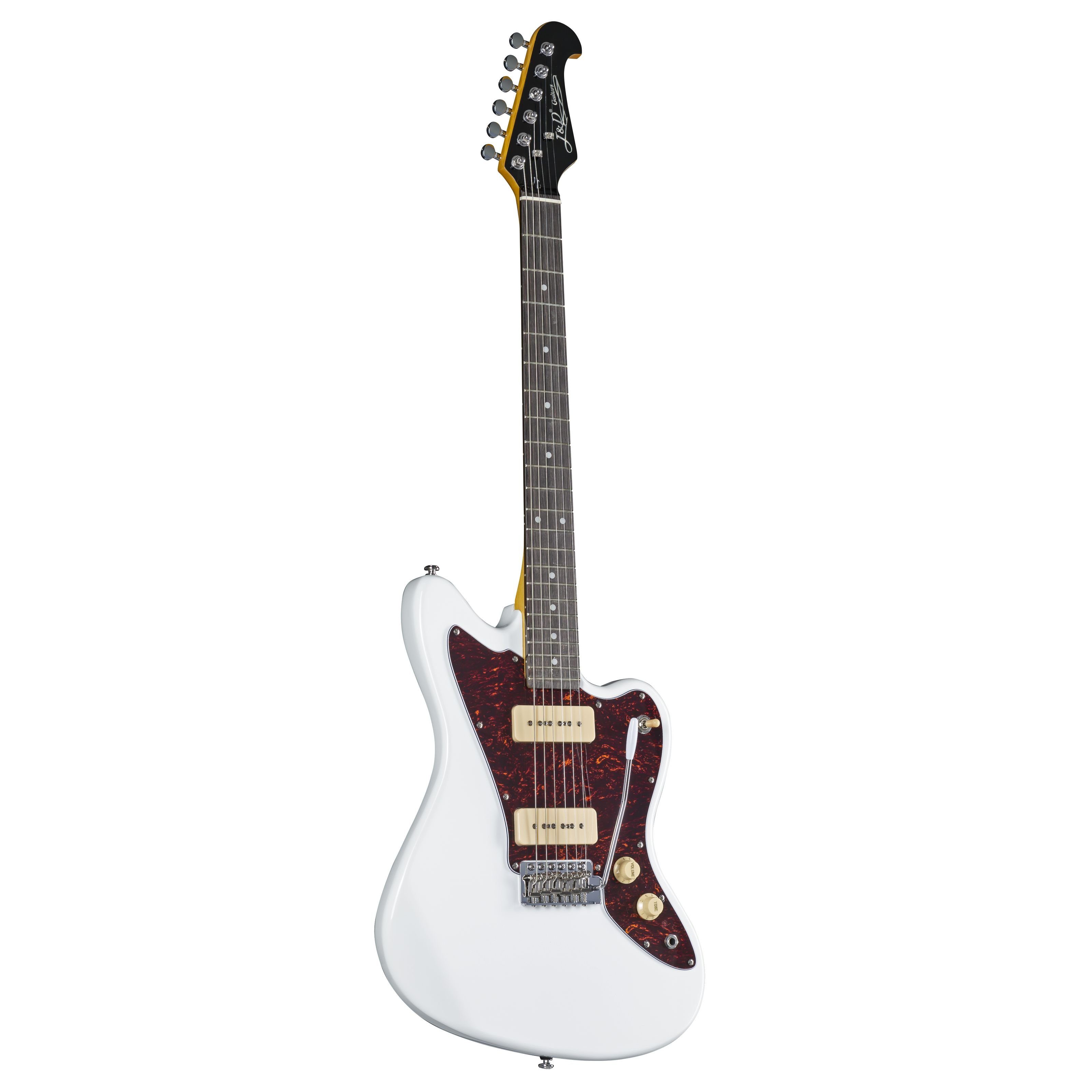 J & D E-Gitarre, JM30 WH E-Gitarre Weiß Erlekorpus Ahornhals Vintage Vibrato Geeignet für Surf Blues Rock Jazz Country Sounds, E-Gitarren, Andere Modelle, E-Gitarre, Vintage Vibrato, Erlekorpus