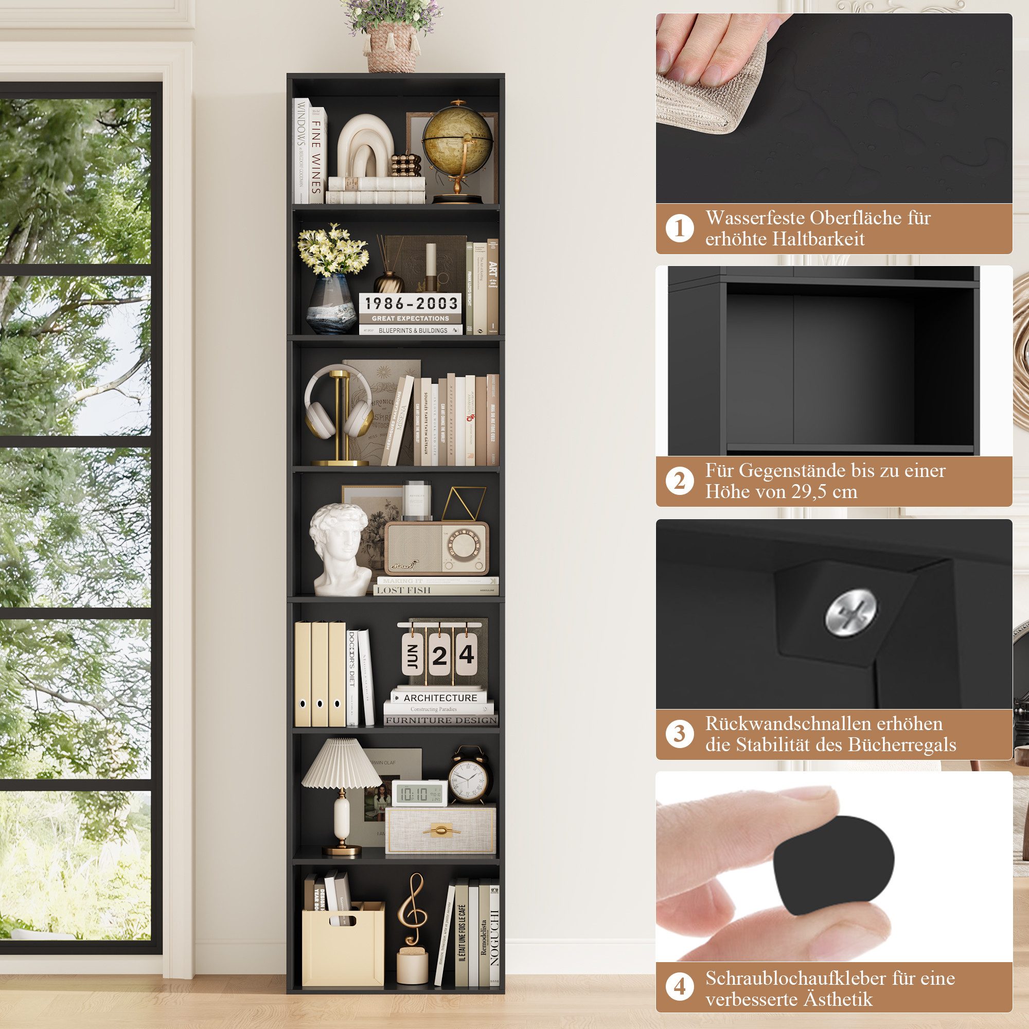 Homfa Bücherregal Regal mit 7 Fächern, 220cm Bücherschrank Standregal, verstellbare Ablagen