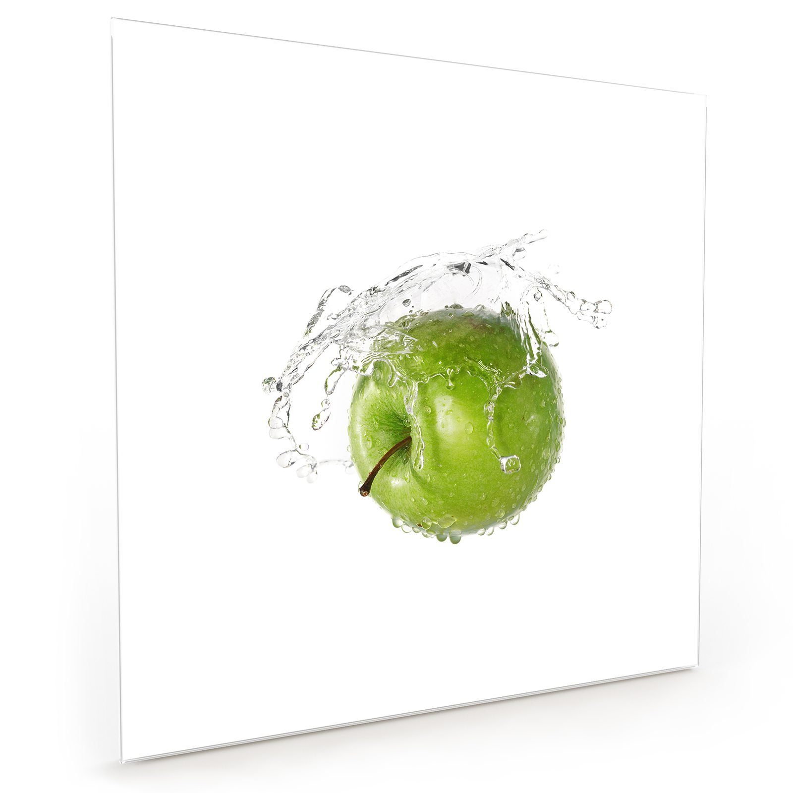 Primedeco Küchenrückwand Spritzschutz Glas Apfel auf Wassersplash