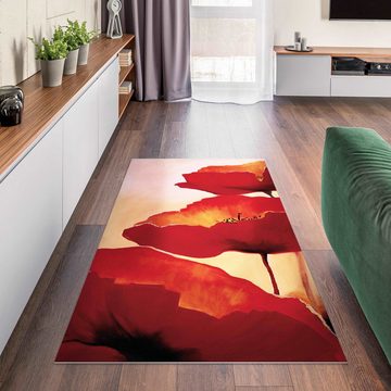 Läufer Teppich Vinyl Flur Küche Blumen funktional lang modern, Bilderdepot24, Läufer - rot glatt