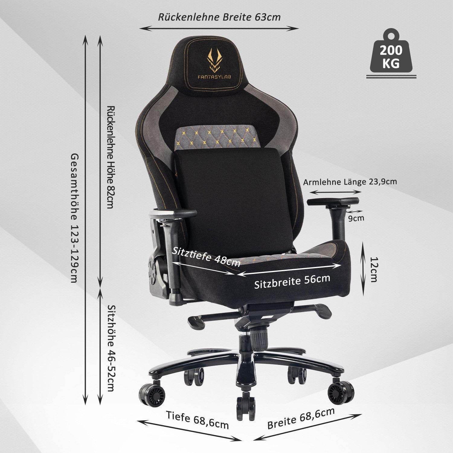 FANTASYLAB Gaming-Stuhl Ergo-Gamingstuhl 200kg, Lendenstütze, Büro/Gaming günstig online kaufen