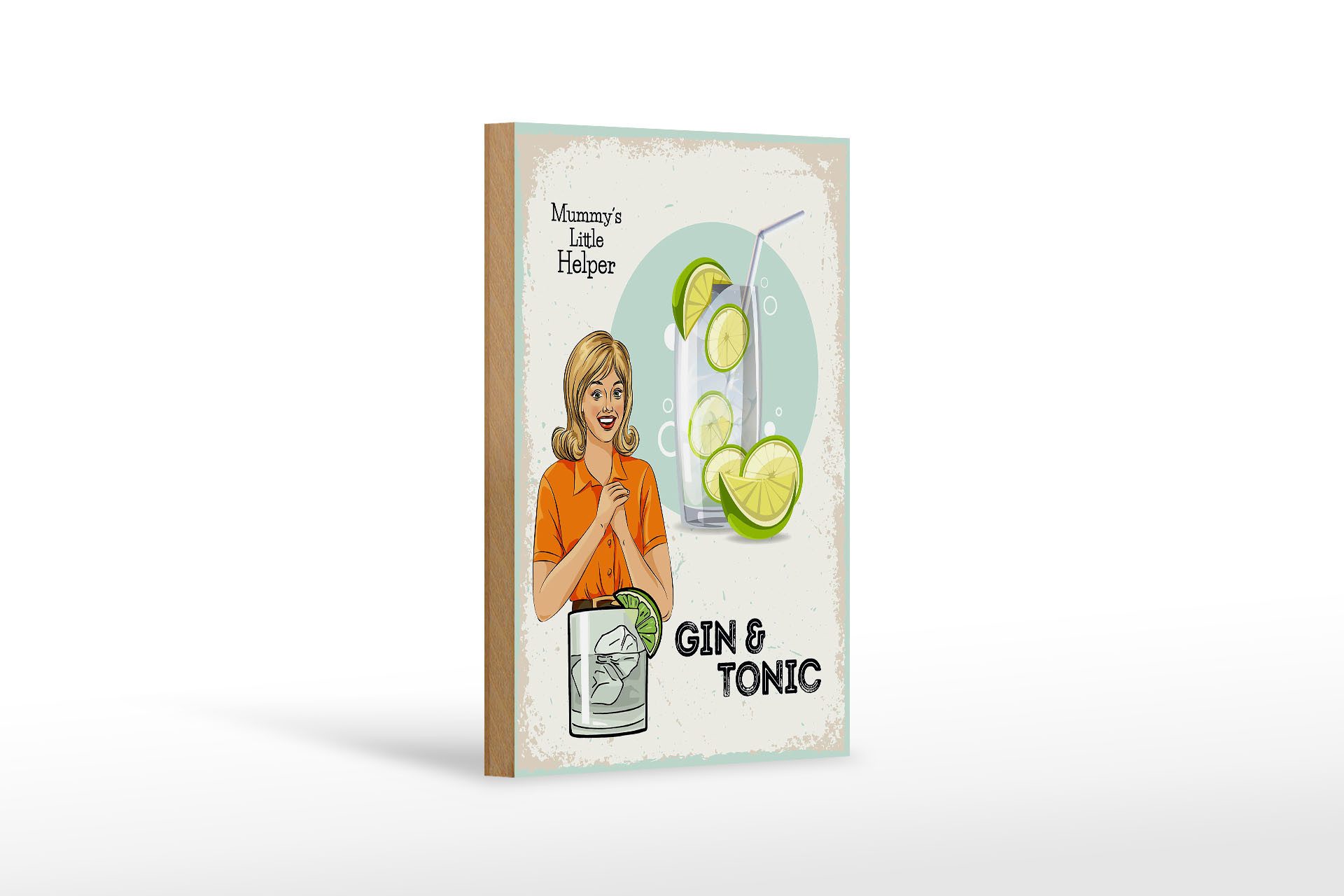 Holzbild Spruch Mummy´s little Helper Gin & Tonic 12x18 cm