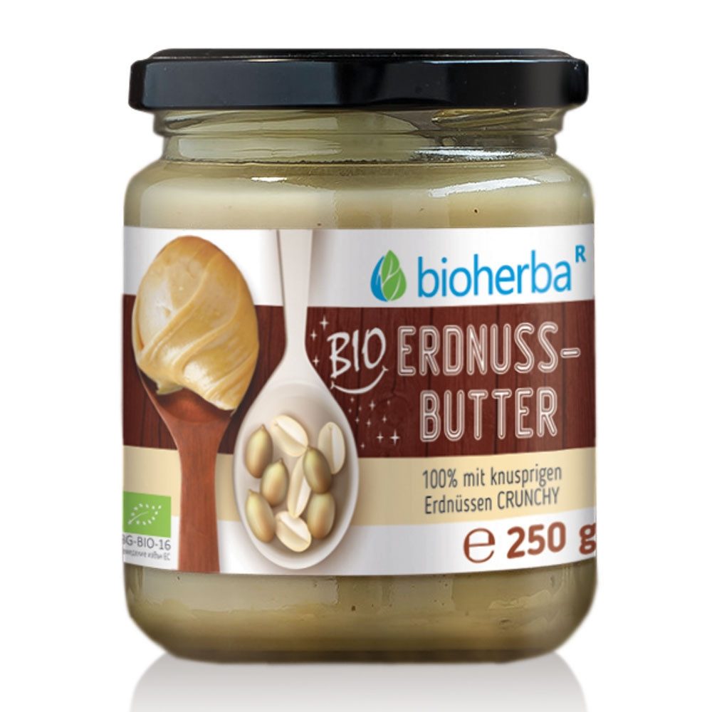 BIOHERBA R Bio Erdnussbutter Crunchy 100% Bio 250g Glas