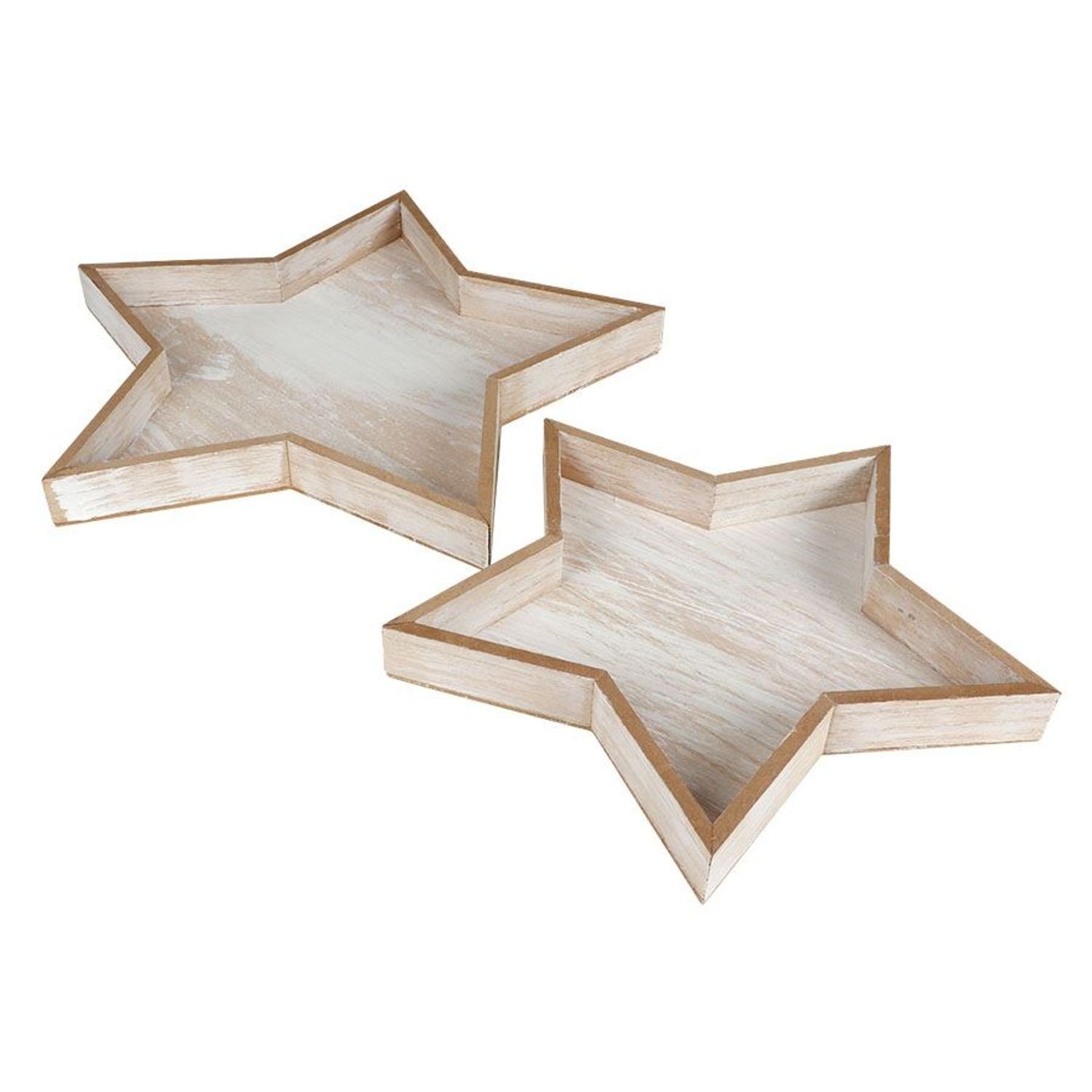BURI Dekoteller Dekotablett-Set Stern 2-teilig aus Holz Natur im Used-Look günstig online kaufen