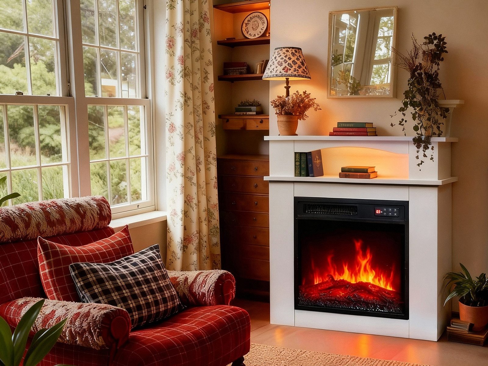 HOMAVO Elektrokamin mit Schrank, 18" 900W/1800W Elektrokamin mit Heizung, 3D-Flammeneffekt