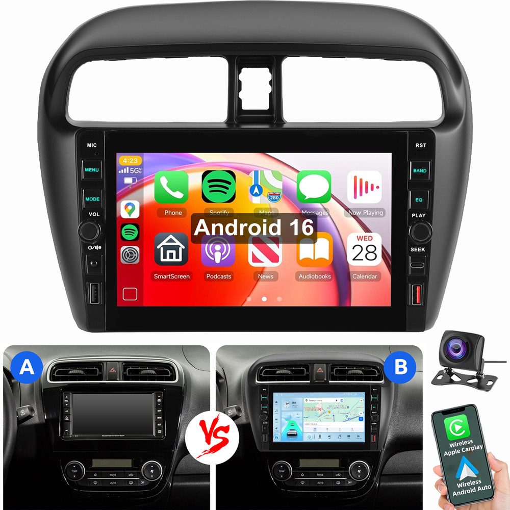 ESSGOO Für Mitsubishi Mirage Space Star Android 15 Navi Carplay Autoradio (RDS, Digitalradio (DAB), FM, AM)