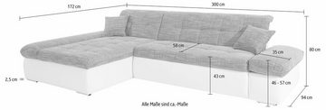 DOMO collection Ecksofa PB Moric wahlweise mit Bettfunktion + Armteilverstellung, L-Form, im XXL-Format, B/T/H:300/172/80 cm, feine Steppung