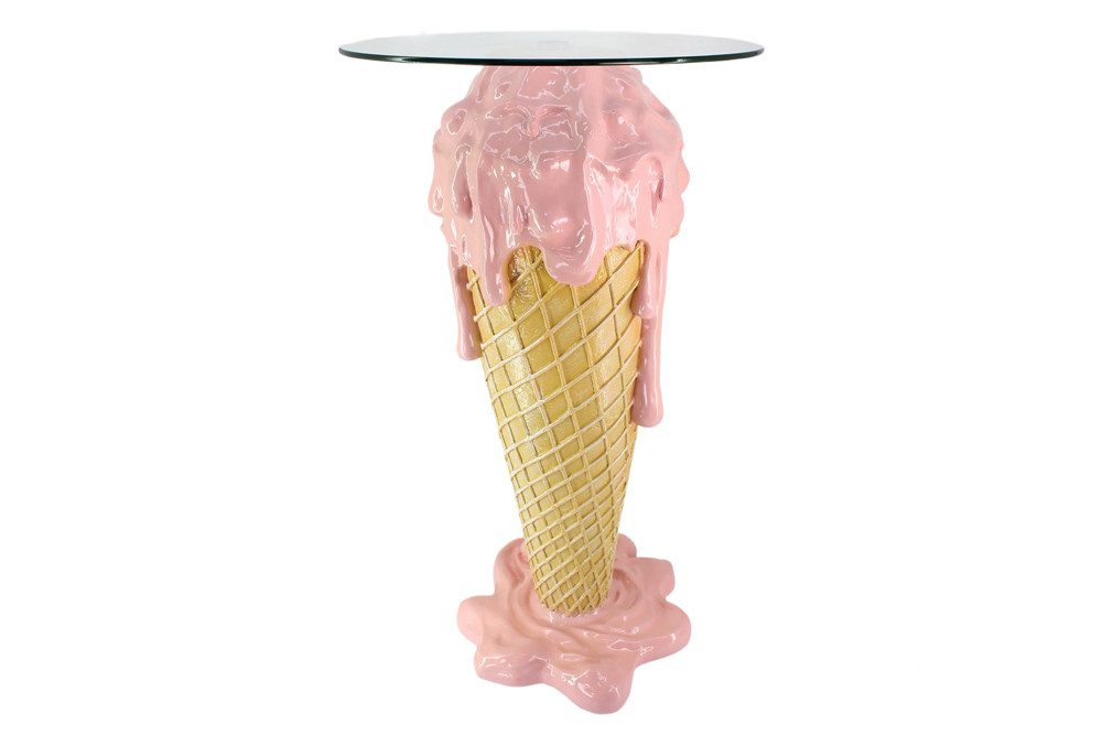 riess-ambiente Bistrotisch ICE CREAM 105cm beige/rosa- Glas, Eiswaffel, handgemacht, rund, modern (Einzelartikel, 1-St), Pop-Art Bartisch - ideal für Küche, Essbereich od. kleine Sitznischen