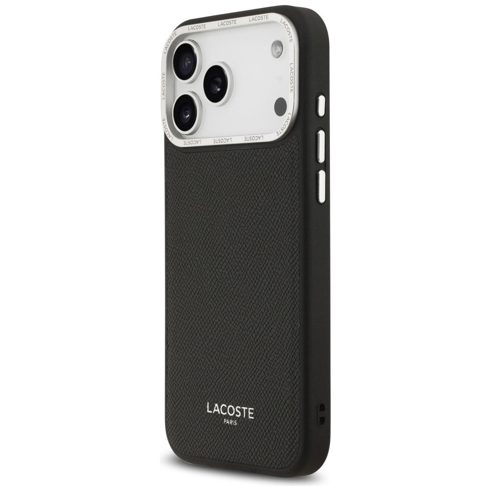 Lacoste Handyhülle iPhone 17 Pro Max Champs Elysees Kunstleder schwarz Logo Magsafe 6,9 Zoll, Kantenschutz