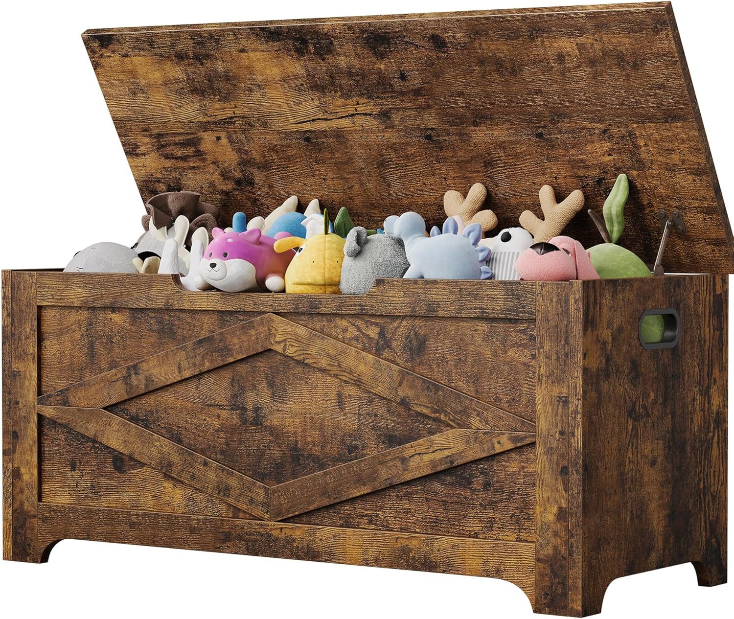 GarveeMore Sitztruhe 100cm,Aufbewahrungsbank aus Holz mit Sicherheitsscharnieren, große Spielzeugtruhe für Eingangsbereich,Wohnzimmer,Schlafzimmer