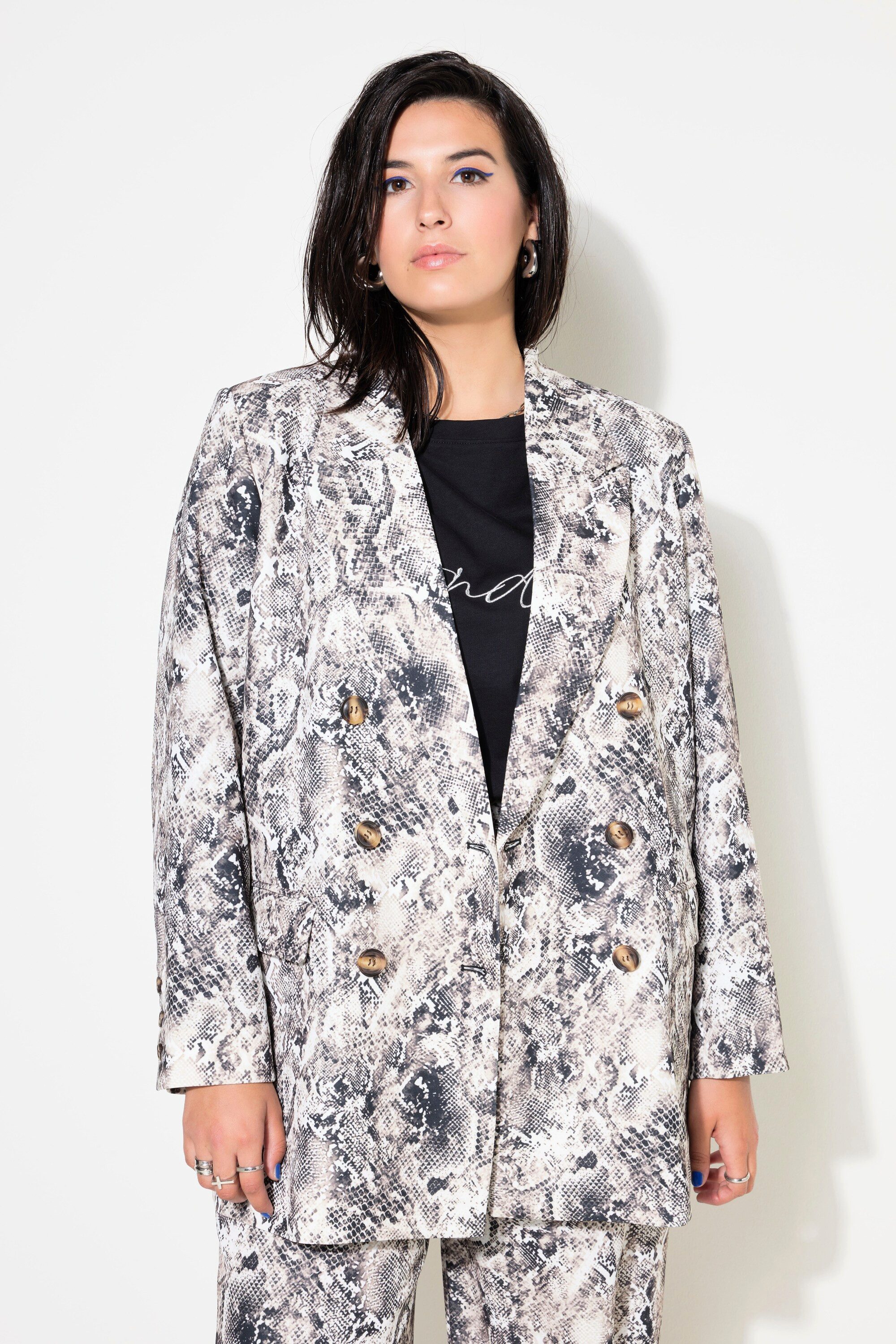 Blusenblazer Blazer Loose Shape Snake-Print doppelreihig