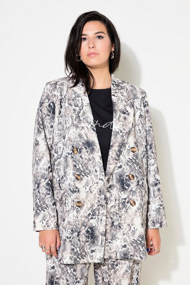 Studio Untold Blusenblazer Blazer Loose Shape Snake-Print doppelreihig