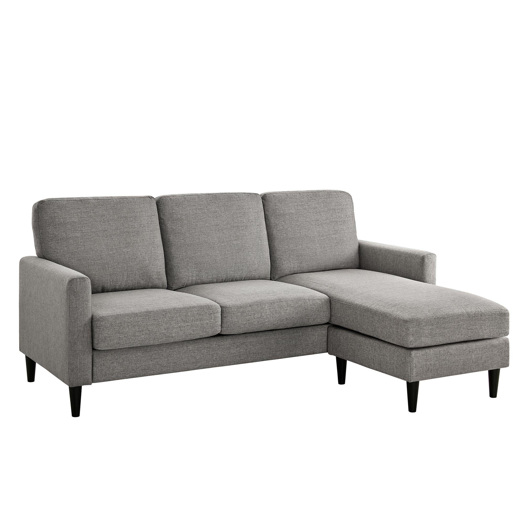 loft24 Ecksofa Kaci, 3-Sitzer Couch mit Recamiere, Stoffbezug, Breite ca. 206 cm hellgrau