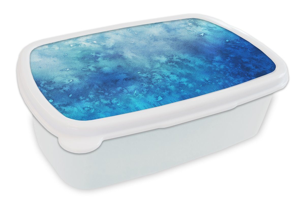 MuchoWow Lunchbox Aquarell (2-tlg), Blau weiß Jungs Mädchen - Brotdose, - und Kunststoff, für Erwachsene, Kinder Brotbox Muster, für und