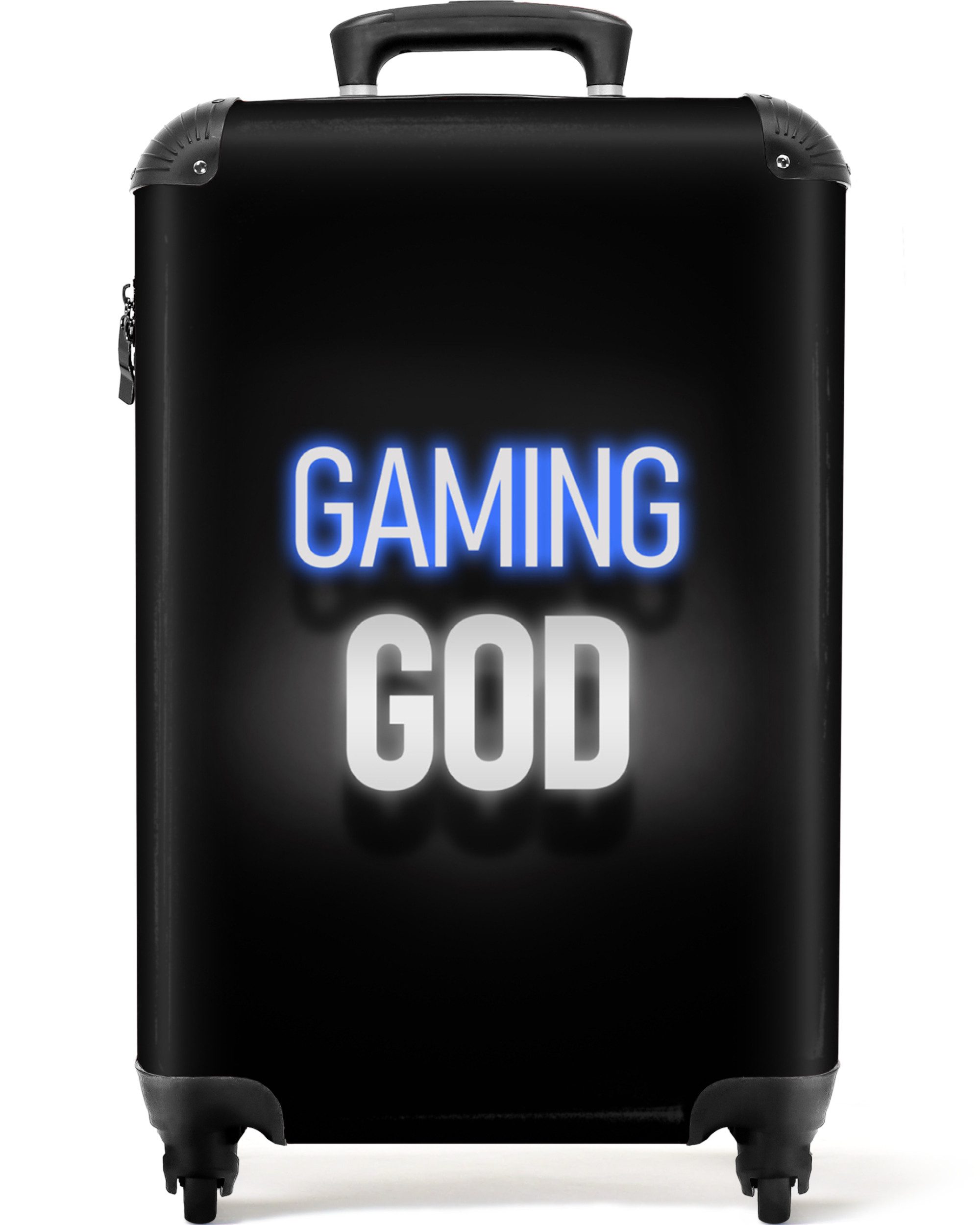 NoBoringSuitcases.com© Kinderkoffer Gaming - Sprichwörter - Gaming-Gott - Schwarz - Neon 55x35x20cm, 4 Rollen, Kinder Koffer Klein, Trolley Handgepäck, Reisekoffer