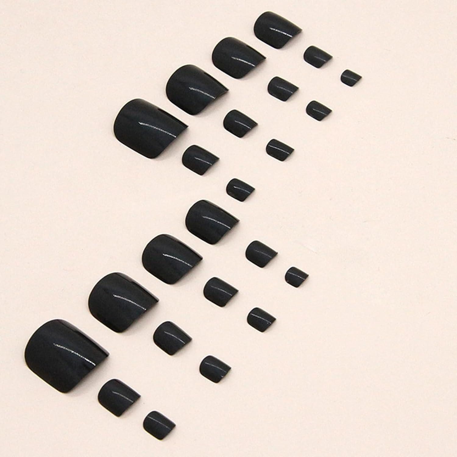 LuxusKollektion Kunstfingernägel 24er Set Künstliche Zehen Nägel Schwarz Full Cover Acryl Fußnägel