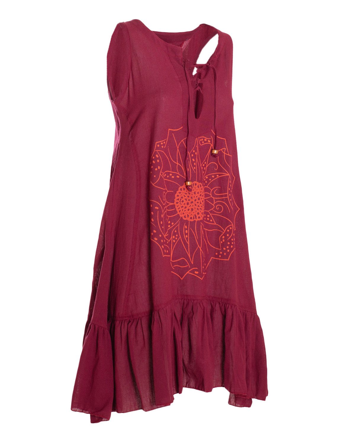 Vishes Tunikakleid Damen Hängerkleid Baumwolle Blumen Lagenlook mit Schnüren Holzperlen Alternative Bekleidung, Ethno, Hippie, Retro Style – Bild 4 von 4