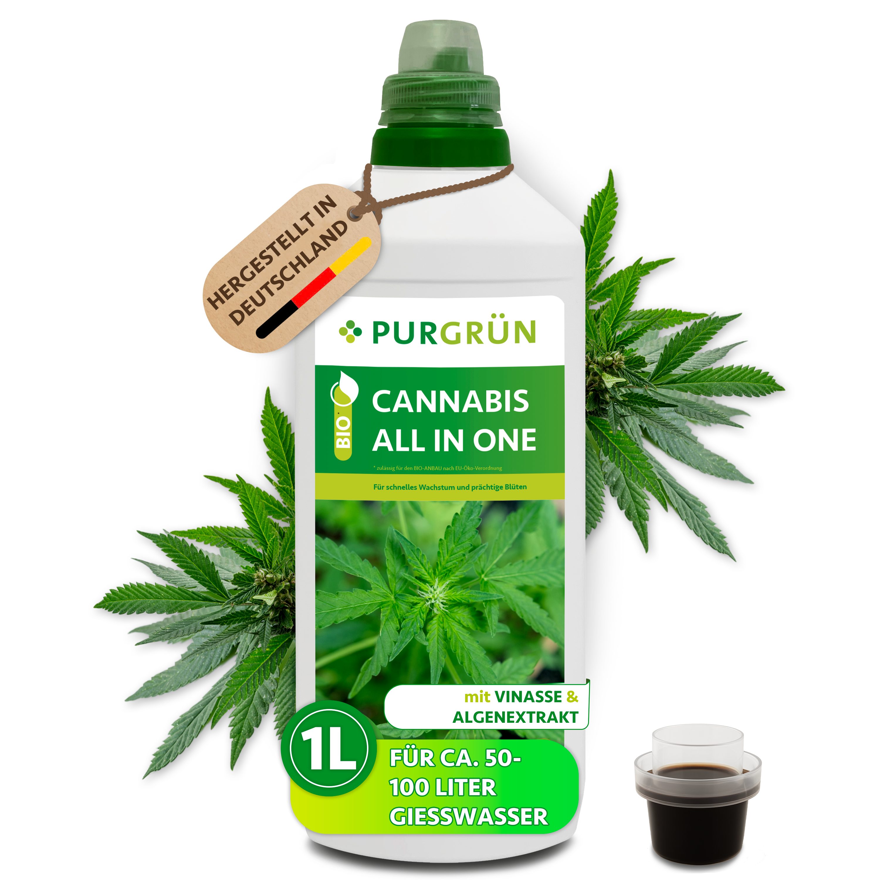 Purgrün Pflanzendünger Bio Cannabis Dünger, NPK 4+1+7, Algenextrakt, 1 Liter, Flüssigdünger, 1-St., 1 Liter