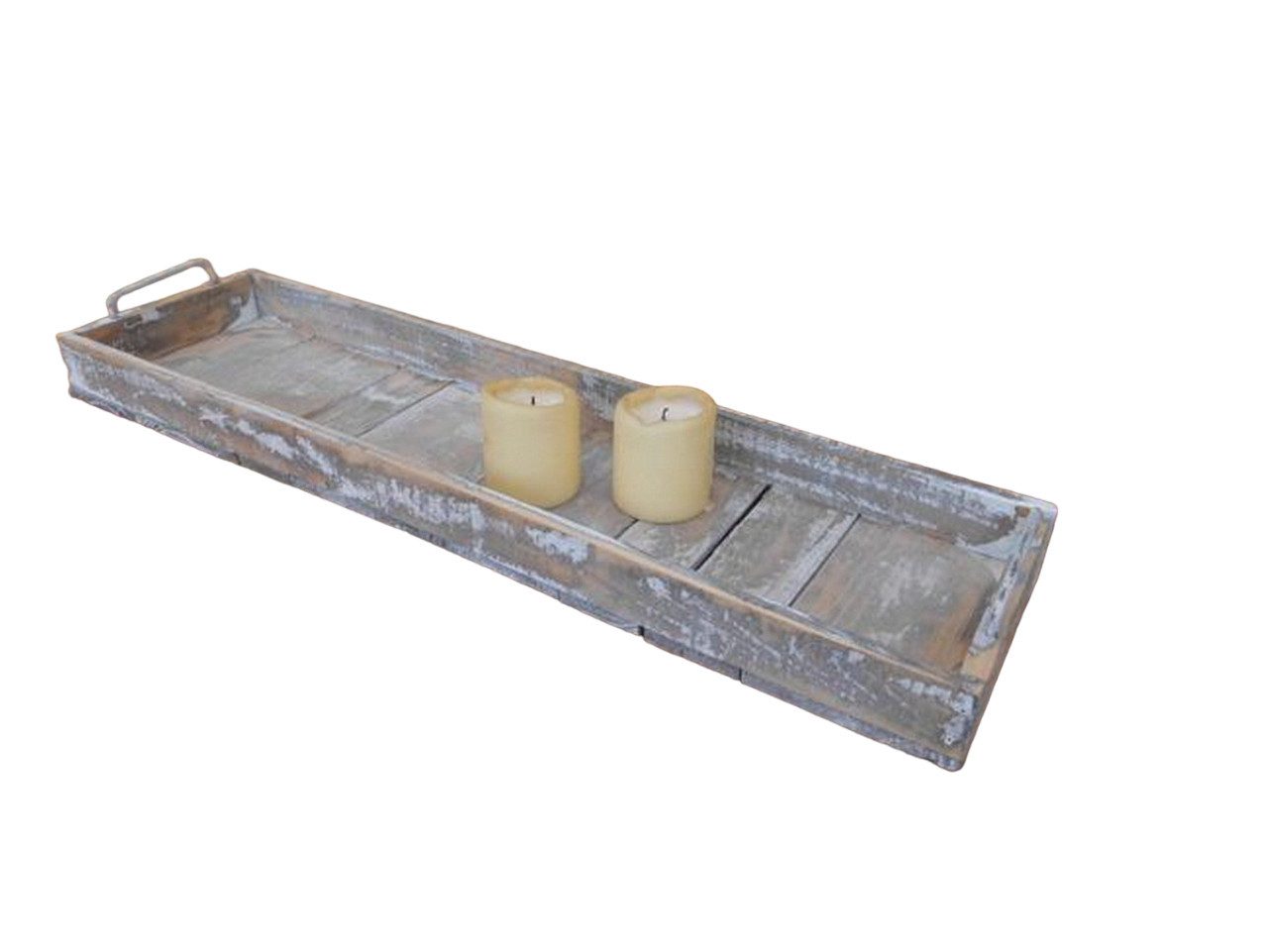 Dekotablett Großes, rustikales Deko-Tablett Holz shabby grau-beige 75 cm