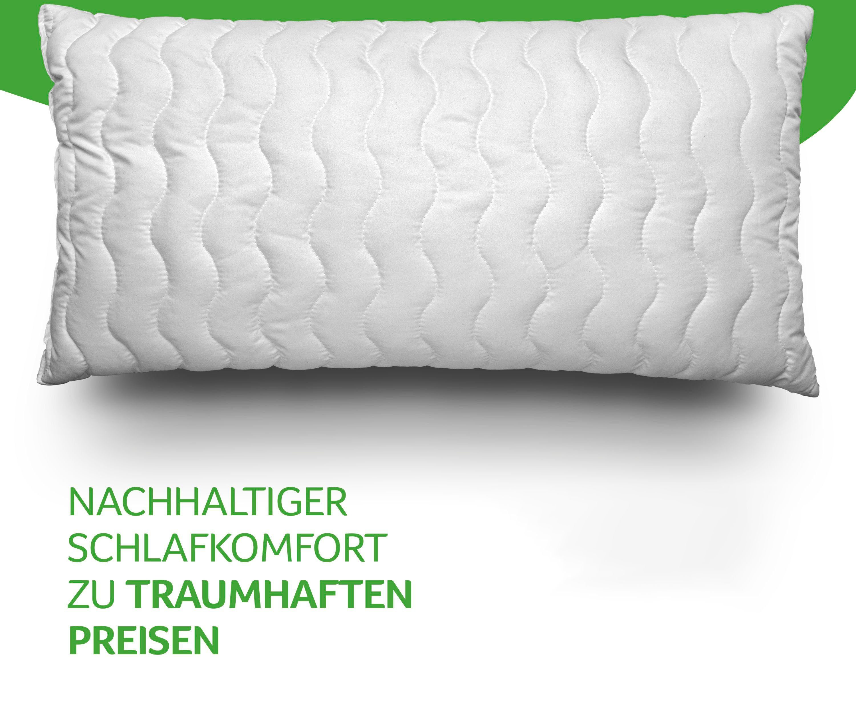 John Cotton Kopfkissen Julia, Kissen ist Made in Green, Füllung: Polyester, Bezug: 100% Polyester, Bauchschläfer, Rückenschläfer, Seitenschläfer, Kopfkissen 40x80 cm, 80x80cm, kochfest 95°C, sehr flauschig