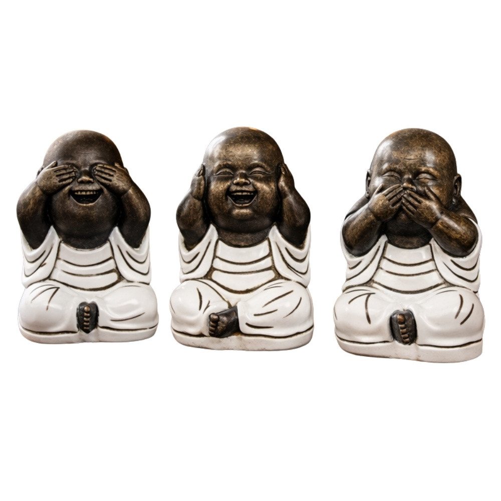 LebensWohnArt Dekoobjekt 3er Set SHAOLIN Figuren Weiß aus Zement Buddha Figur Dekoration