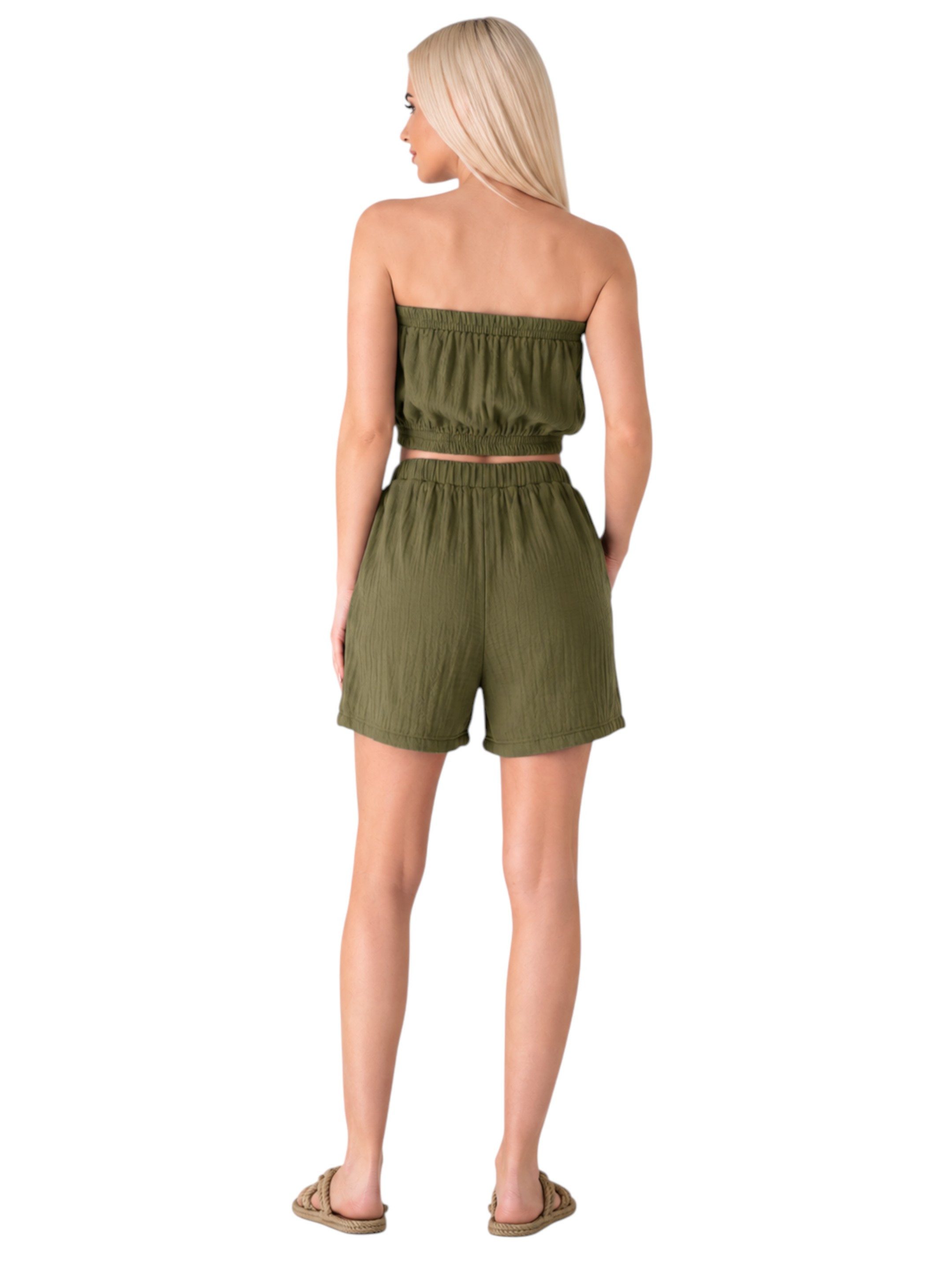WENOR Shorts Shorts Musselin Sommer-Hose, 100 % Baumwolle, elastischer Bund luftiger Schnitt, mit Komfortbund & Seitentaschen – Bild 4 von 4