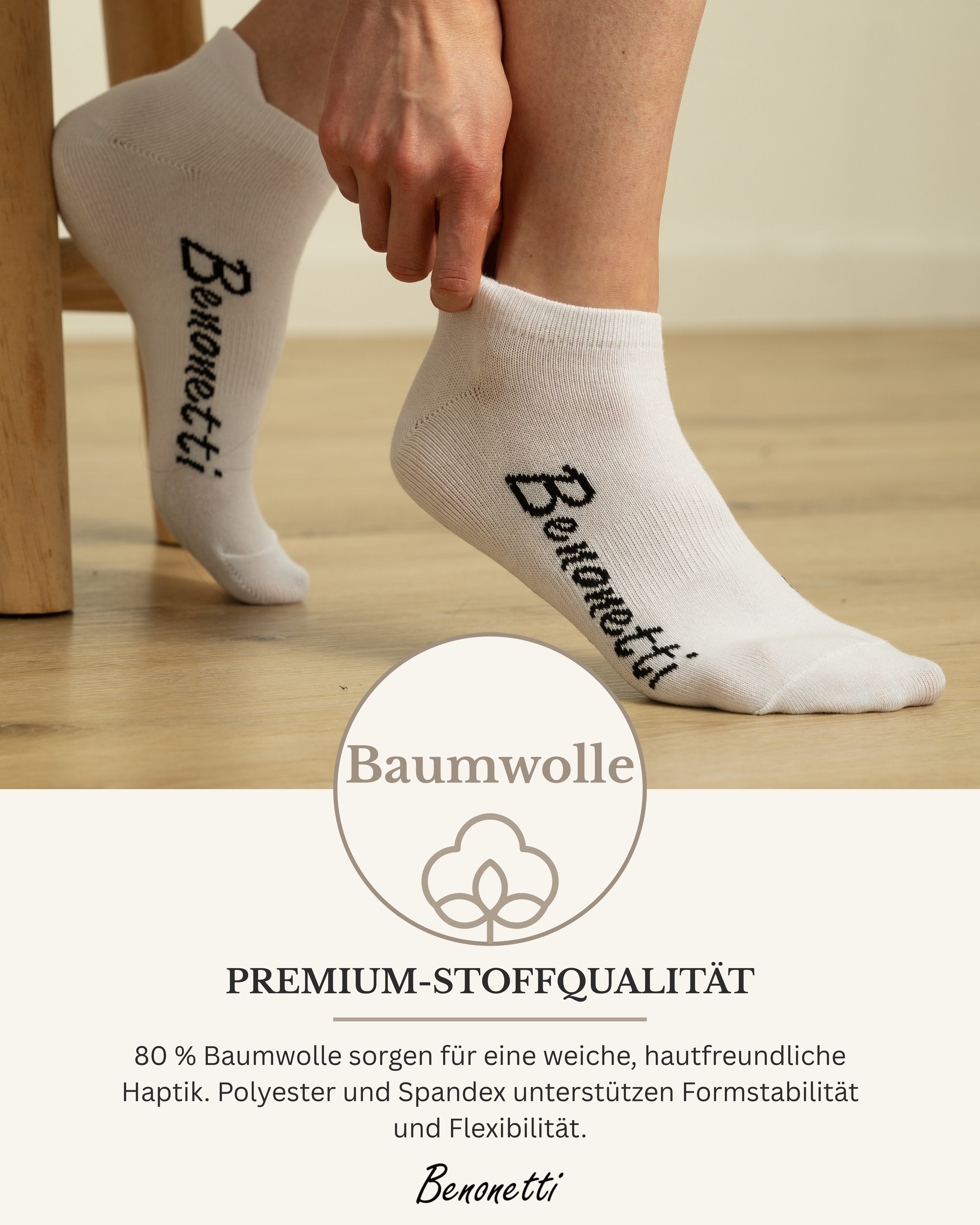 Benonetti Sneakersocken Damen & Herren aus Baumwolle – kurze Socken mit Fersenschutz (Packung, 9-Paar) Atmungsaktiv, Klimaregulierend, Schweißhemmend – Bild 2 von 5