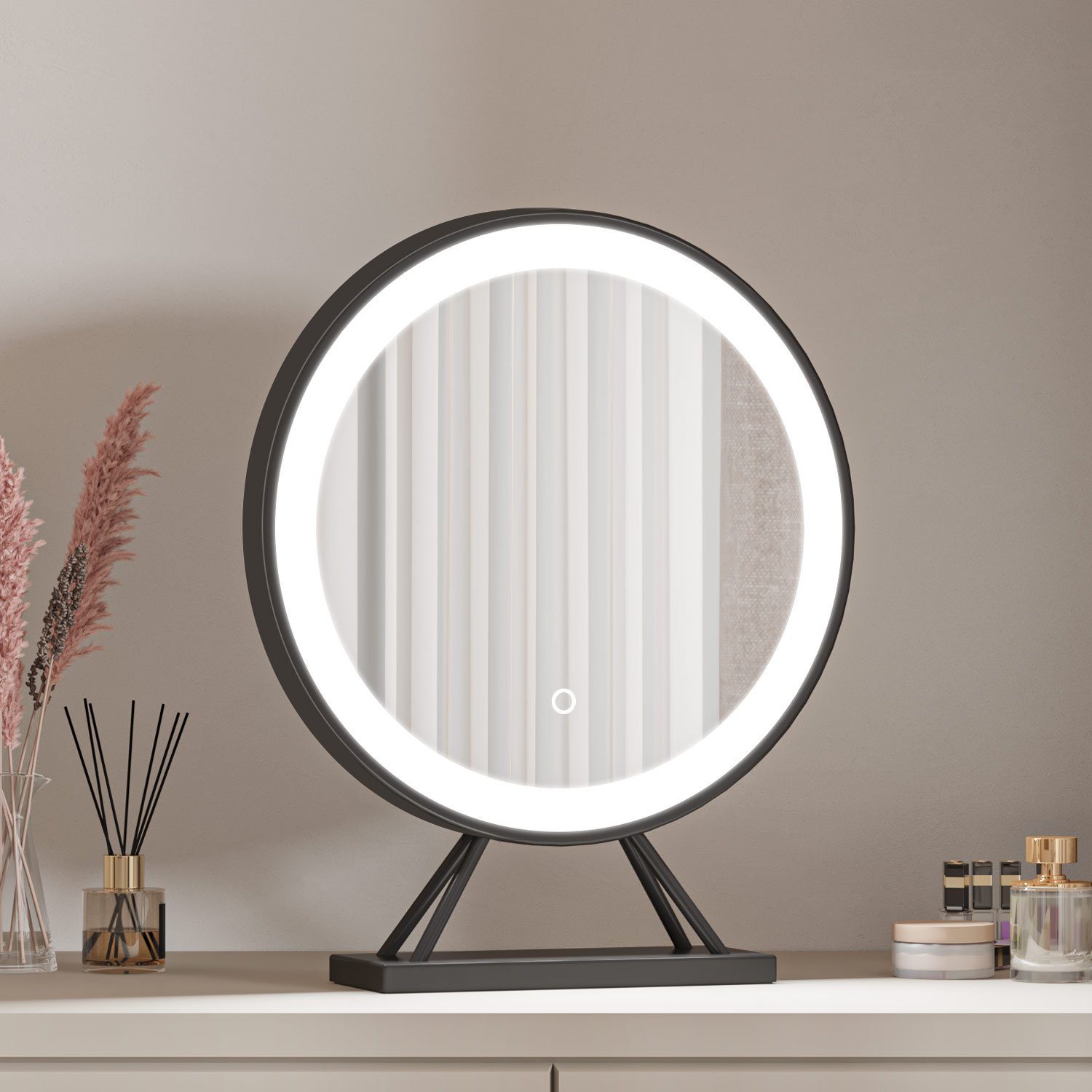 duschspa Schminkspiegel Kosmetikspiegel LED Tischspiegel, 3 Lichtfarbe, dimmbar, Helligkeit-Memory Schwarz | Schminkspiegel