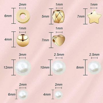 MAGICSHE Bastelperlen 720Pcs Perlen für Armbänder machen DIY Perle, (720-tlg), weiße Perlengoldene Distanzkugel