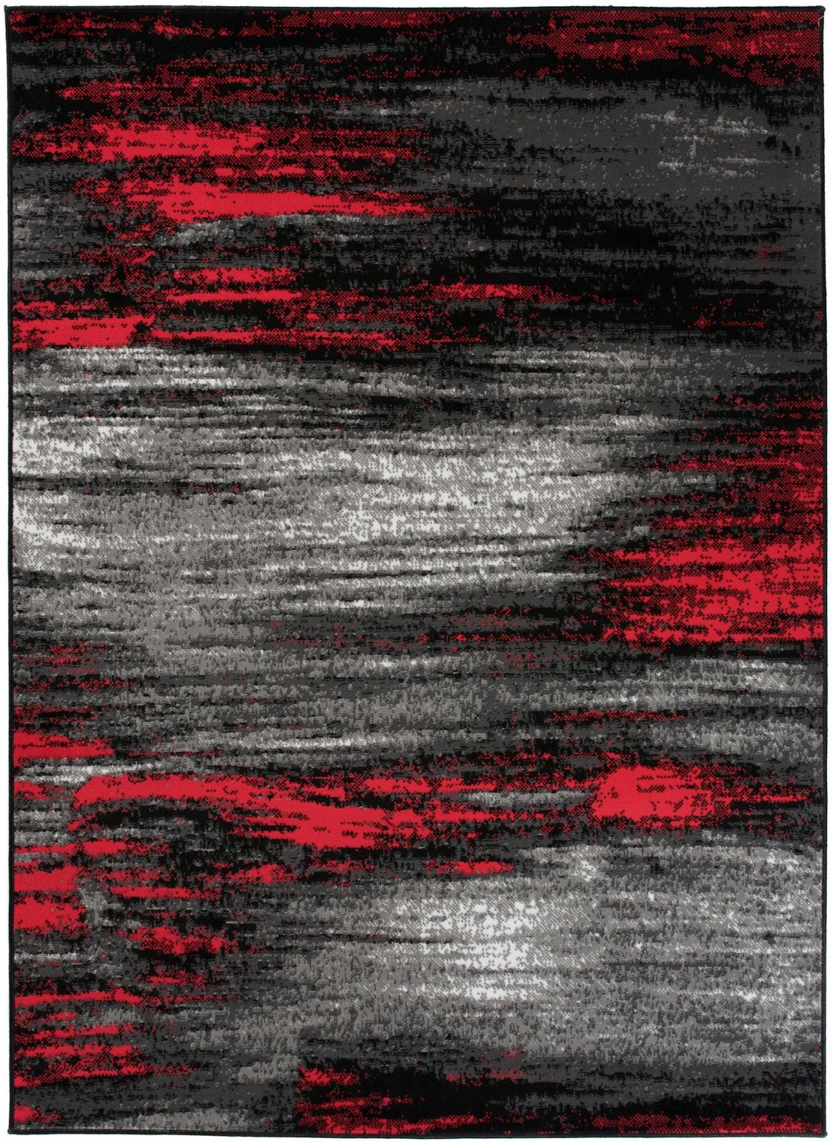 Mazovia Designteppich Modern Abstrakt Rot Anthrazit Wohnzimmer, Schlafzimmer, Esszimmer, Fußbodenheizung