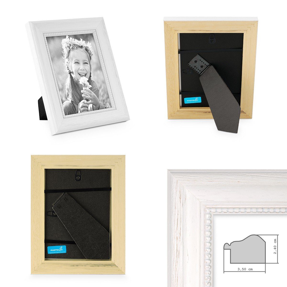 PHOTOLINI Bilderrahmen 2er Set im Shabby-Chic Landhaus-Stil Massivholz günstig online kaufen