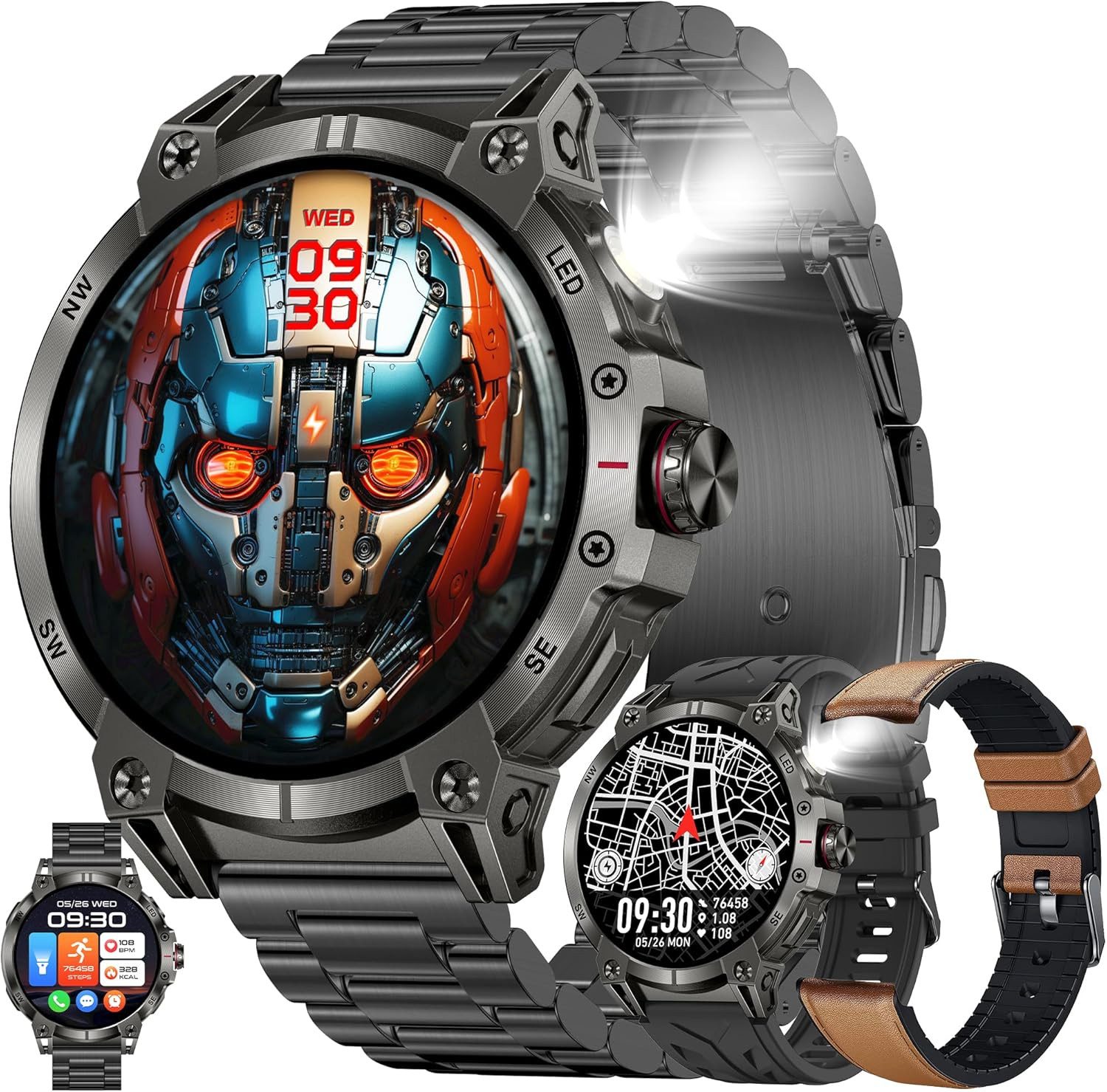 ZPIMY Smartwatch (4,6 cm, android ios), Smartwatch mit 1.85 Zoll AMOLED Display Bluetooth Anruf