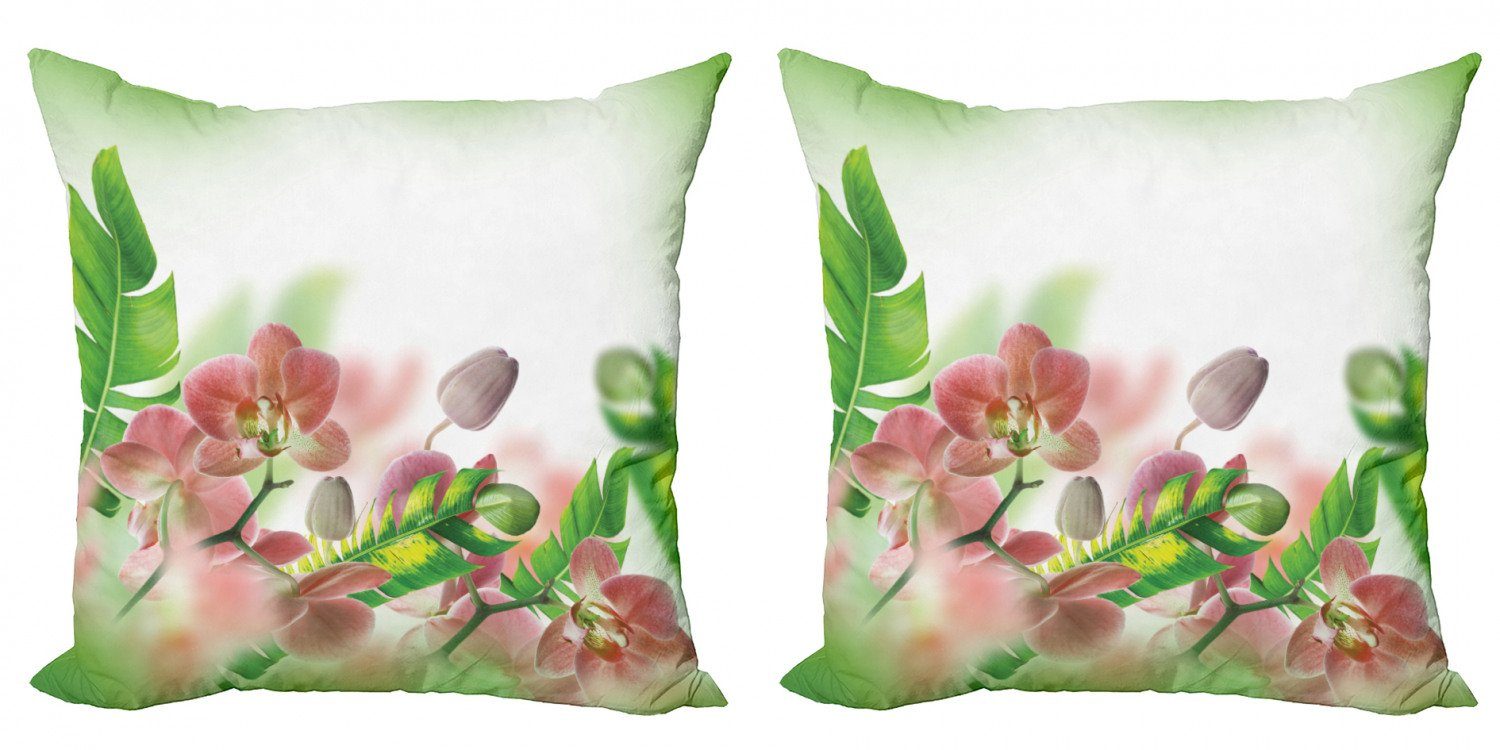 Kissenbezüge Modern Accent Doppelseitiger Digitaldruck, Abakuhaus (2 Stück), Frühling Orchideen-Blüten-Blätter