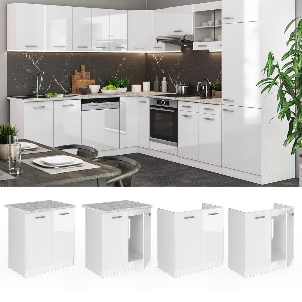 Vicco Unterschrank R-Line, Weiß Hochglanz/Weiß, 80 cm ohne Arbeitsplatte (1-St)