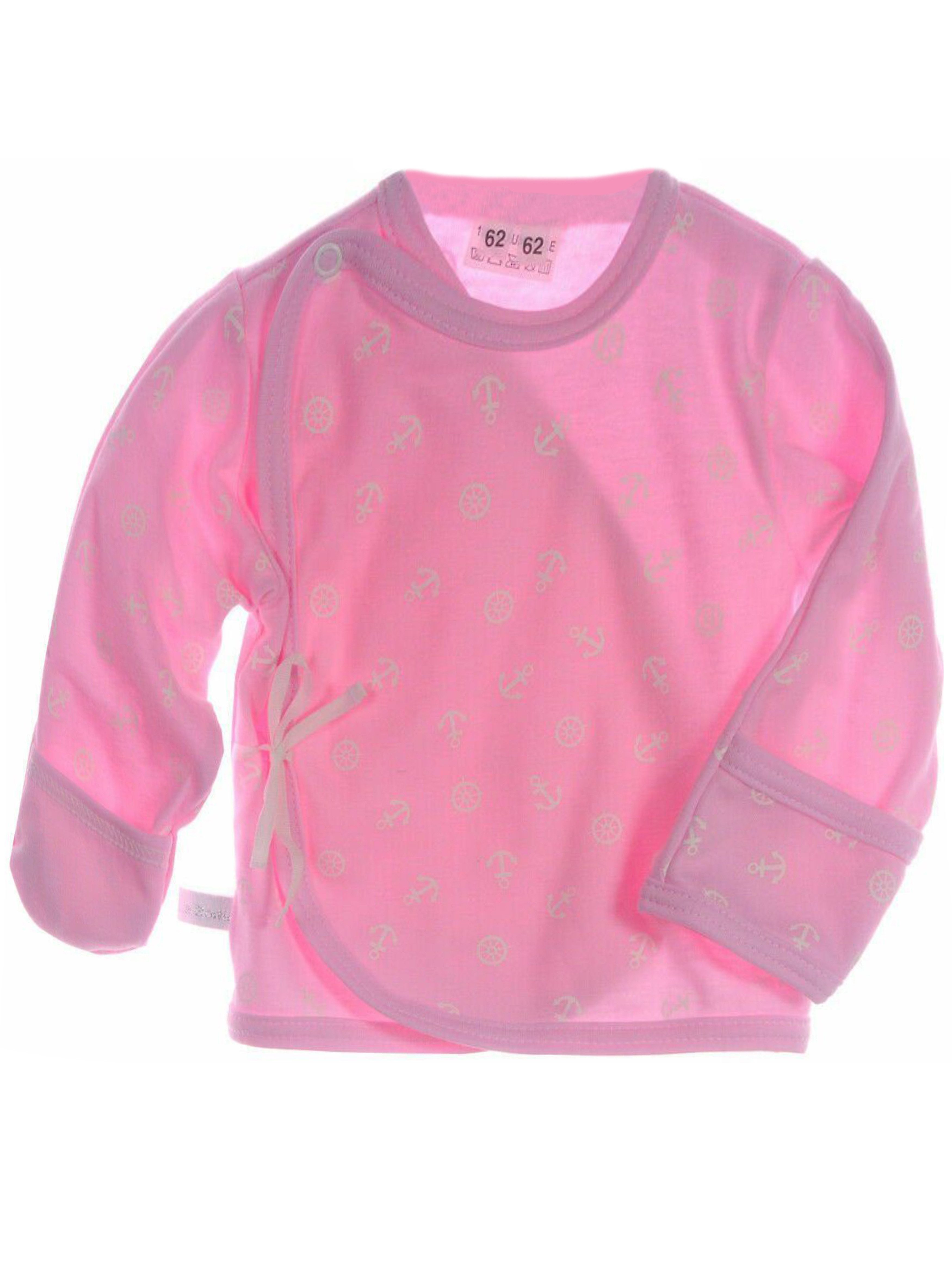 La Bortini Wickelshirt Baby Hemdchen Wickelhemdchen in Rosa Shirt mit Ankermuster aus reiner Baumwolle, gemustert, 44 50 56 62 68