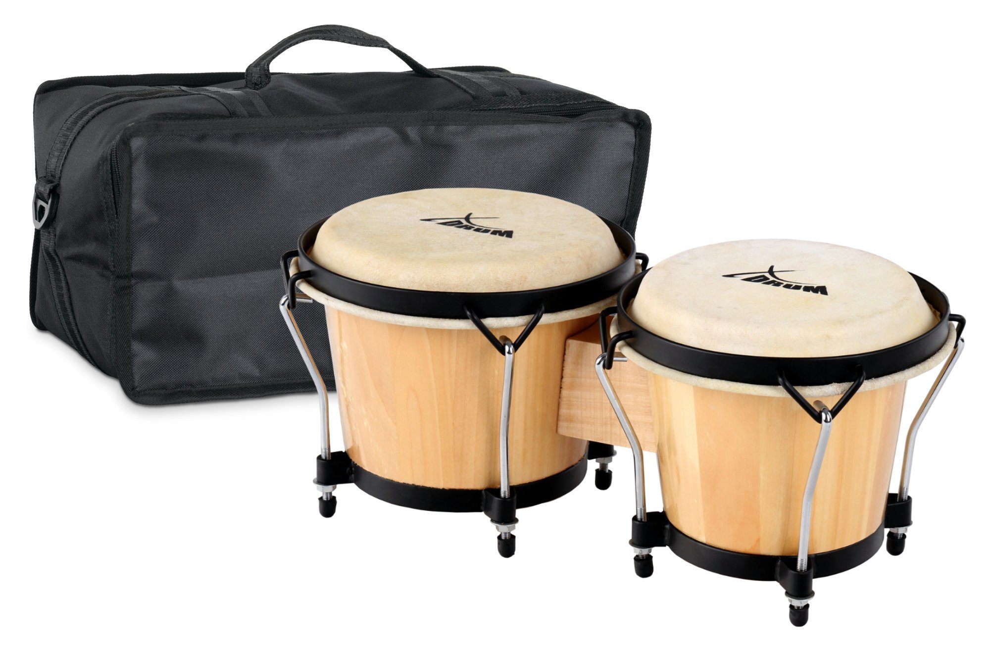 XDrum Bongo Bongos Club - 6" Macho und 7" Hembra,Spar-Set, 3-St., inkl. Stimmschlüssel & Bongotasche, mit Naturfellen und professionellem Stimmsystem