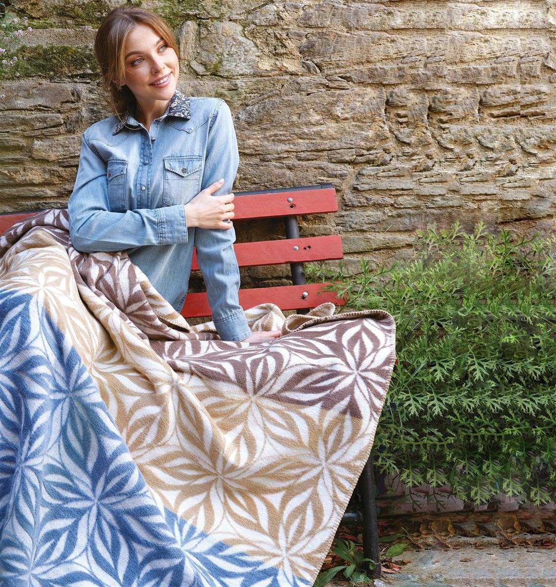 Plaid Kassandra Mandala Blue-Sand, SEI Design, 58% Baumwolle