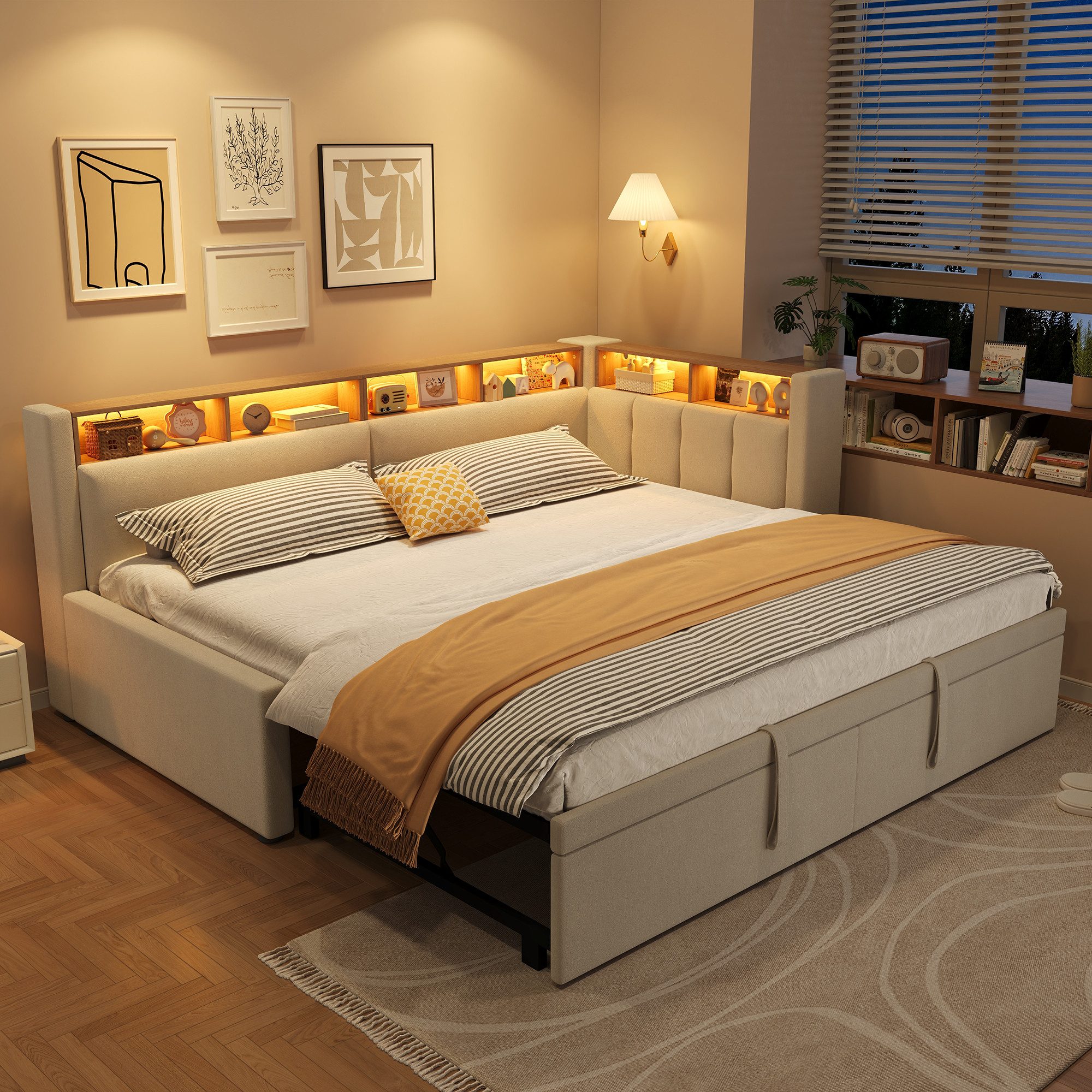 Merax Daybett 90x200cm/180x200cm mit LED-Beleuchtung & App- & Touch-Steuerung (Einzelbett Sofabett Schlafsofa Jugendbett, 1 tlg), Tagesbett …