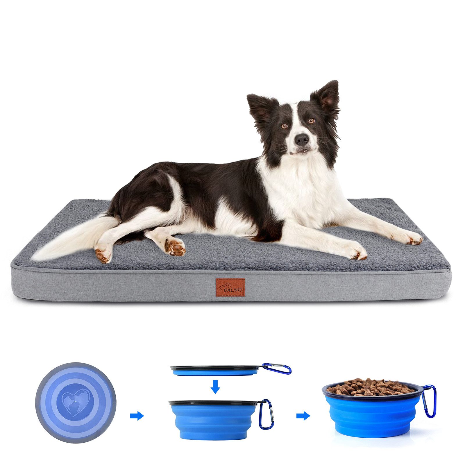 CALIYO Tierkissen Orthopädisches Hundebett Grosse Hunde - Hundekissen flauschig, Cozy Flannel Fleece Fabric/ Washable Inner Film/ Egg Crate orthopedic Foam/ Non-slip Bottom, Hundematte waschbar Hundematratze in dunkelgrau für große Hunde