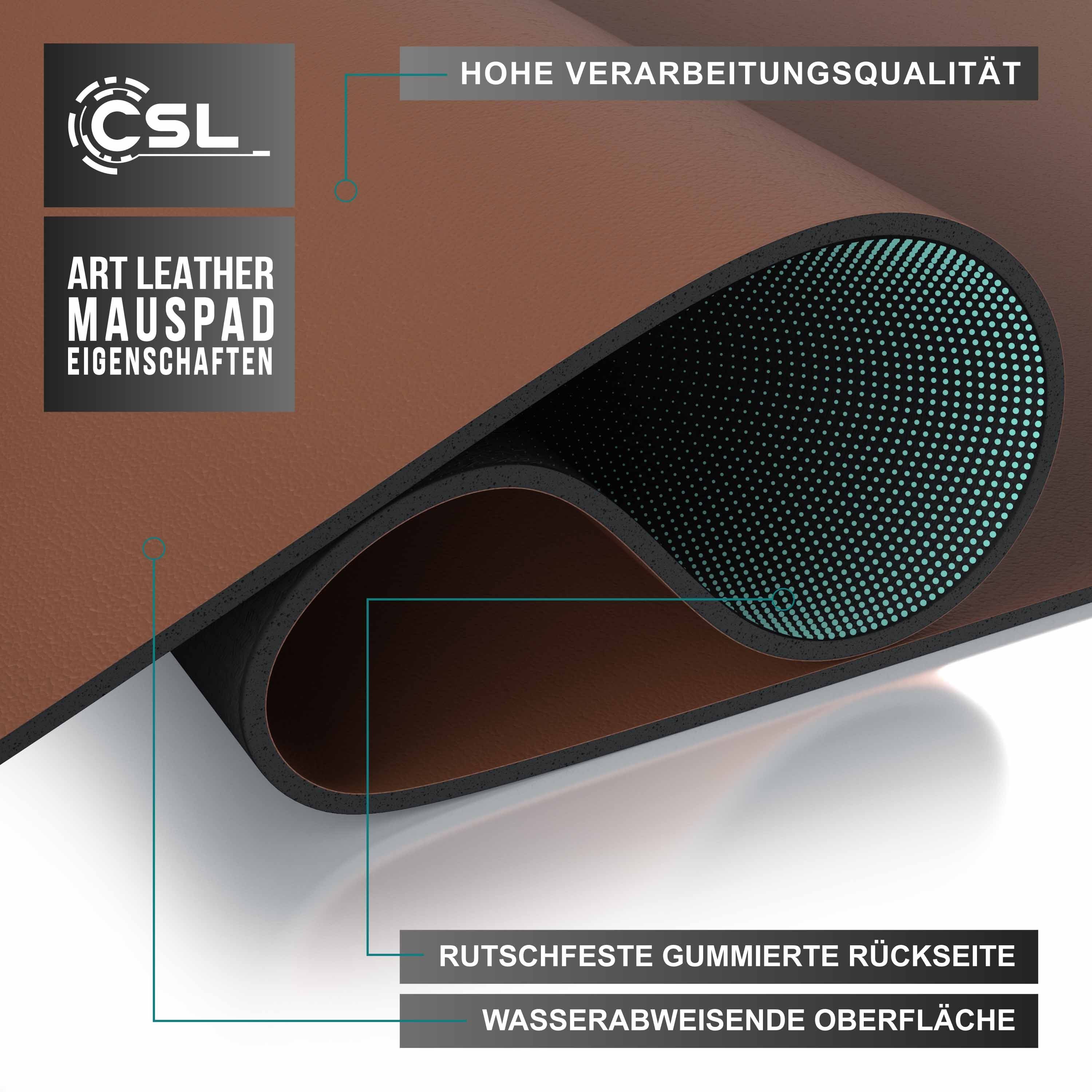 CSL Mauspad XXL Mousepad 900 x 400 x 3 mm, Tischunterlage, Elegante Leder Optik (1-St), rutschfest, abwaschbar, Office Schreibtischunterlage, braun – Bild 5 von 5