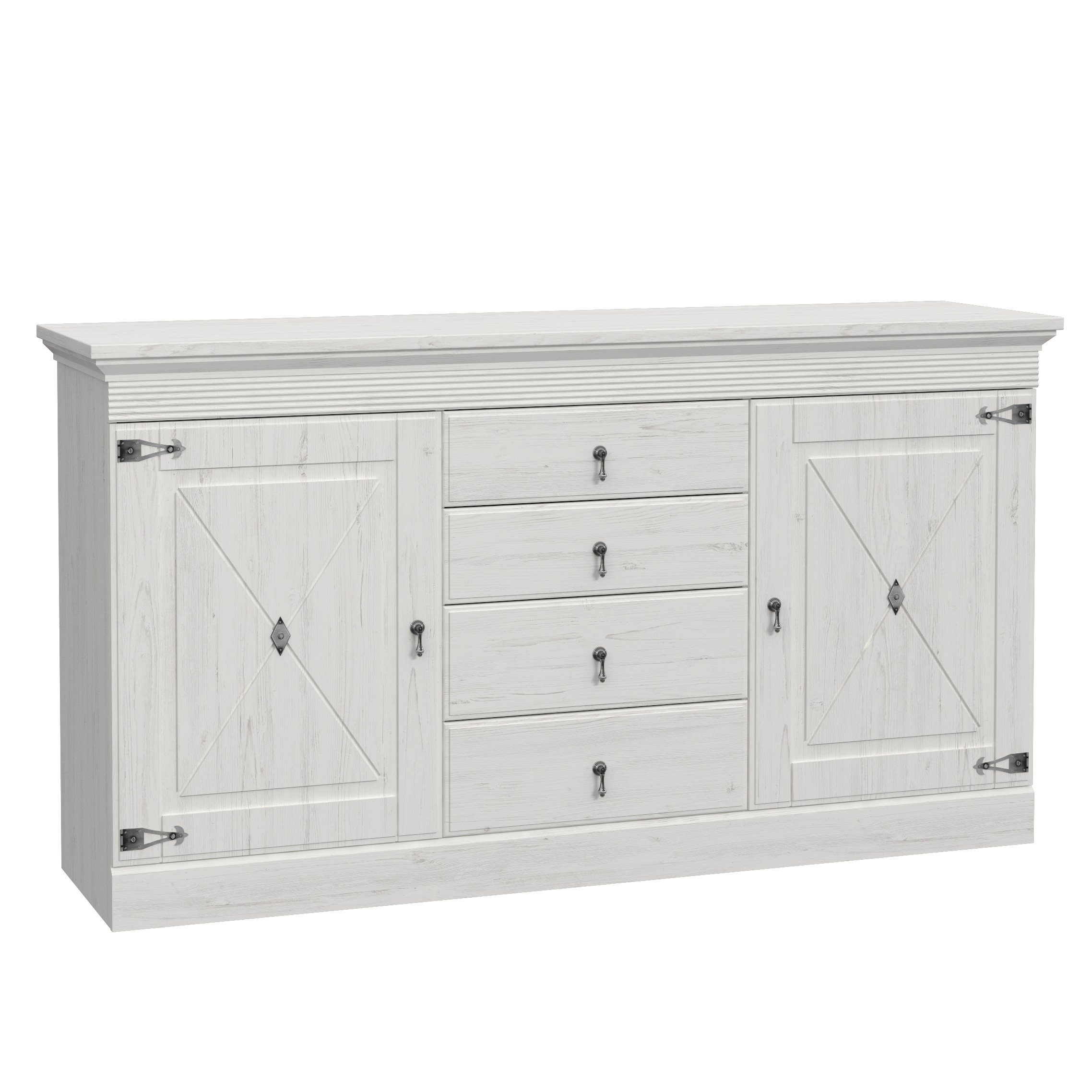 Newroom Sideboard Pinie Weiß 171 cm, Sideboard Pinie Weiß Landhaus Modern Kommode Highboard Wohnzimmer