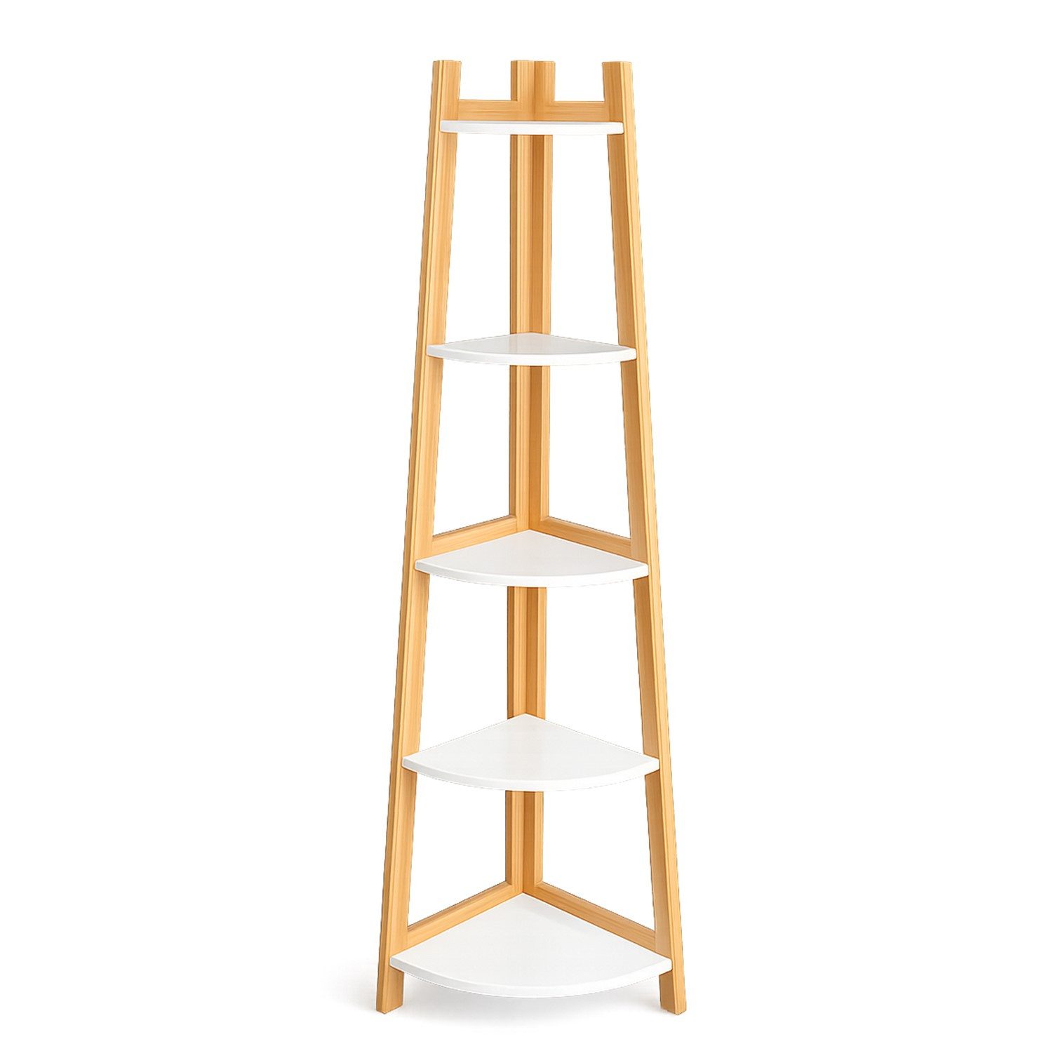 HOOZ Stufenregal Bambus Standregal – modernes Eckregal 5 Böden natur/weiß 155 x 37 cm, Einzelartikel / Standregal, Nachhaltiges Leiterregal aus FSC Bambus im modernen Design