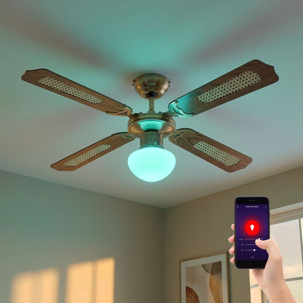 GLOBO LIGHTING Deckenventilator, LED Smart Home Deckenventilator mit Zugschalter und Vor-Rücklauf