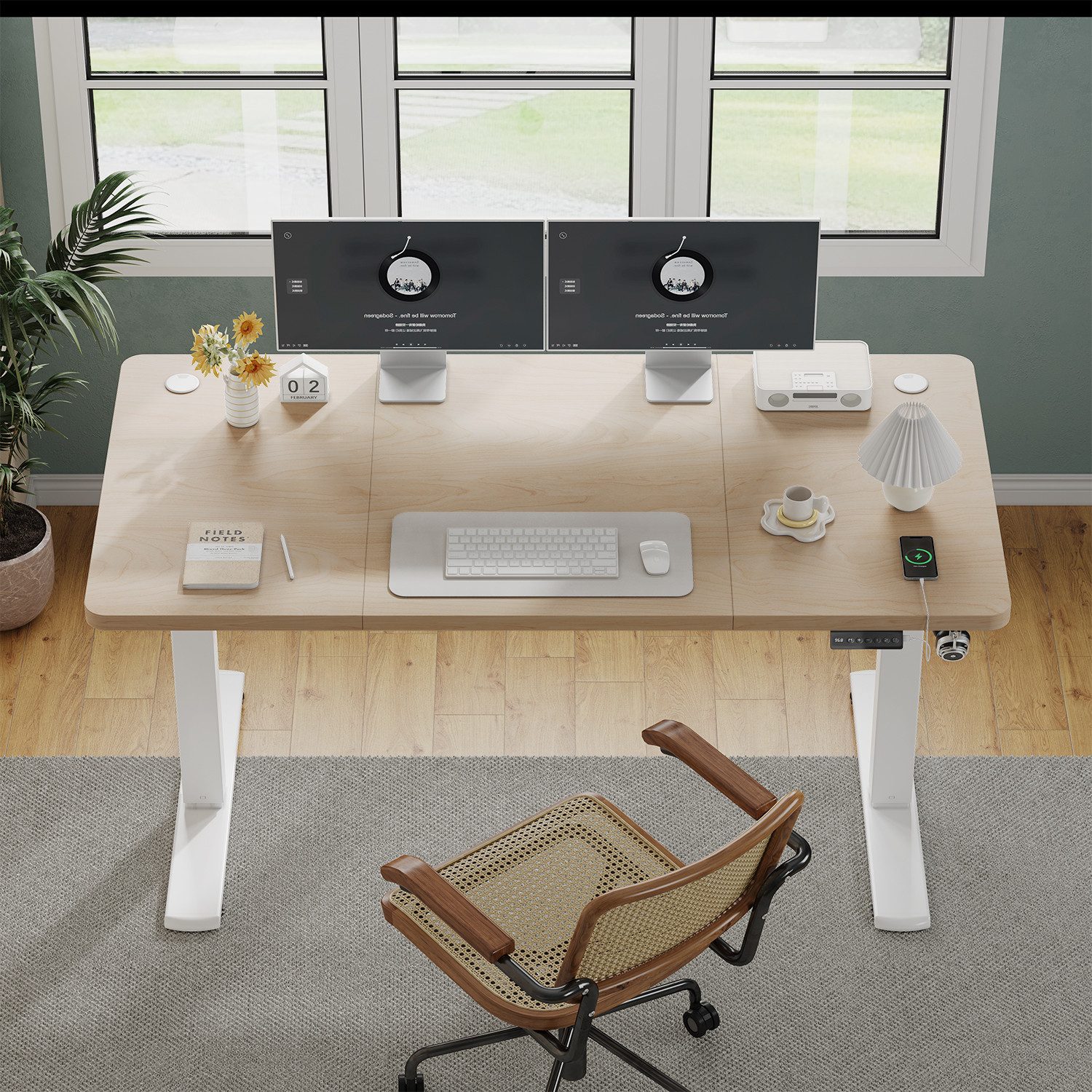 Furnicopia Schreibtisch Höhenverstellbarer mit USB-Ladefunktion und Wecker-Erinnerung (2 Höheneinstellungen 5 Farben und 6 Größen fur eine Vielzahl von Arbeits- und Lernumgebungen)