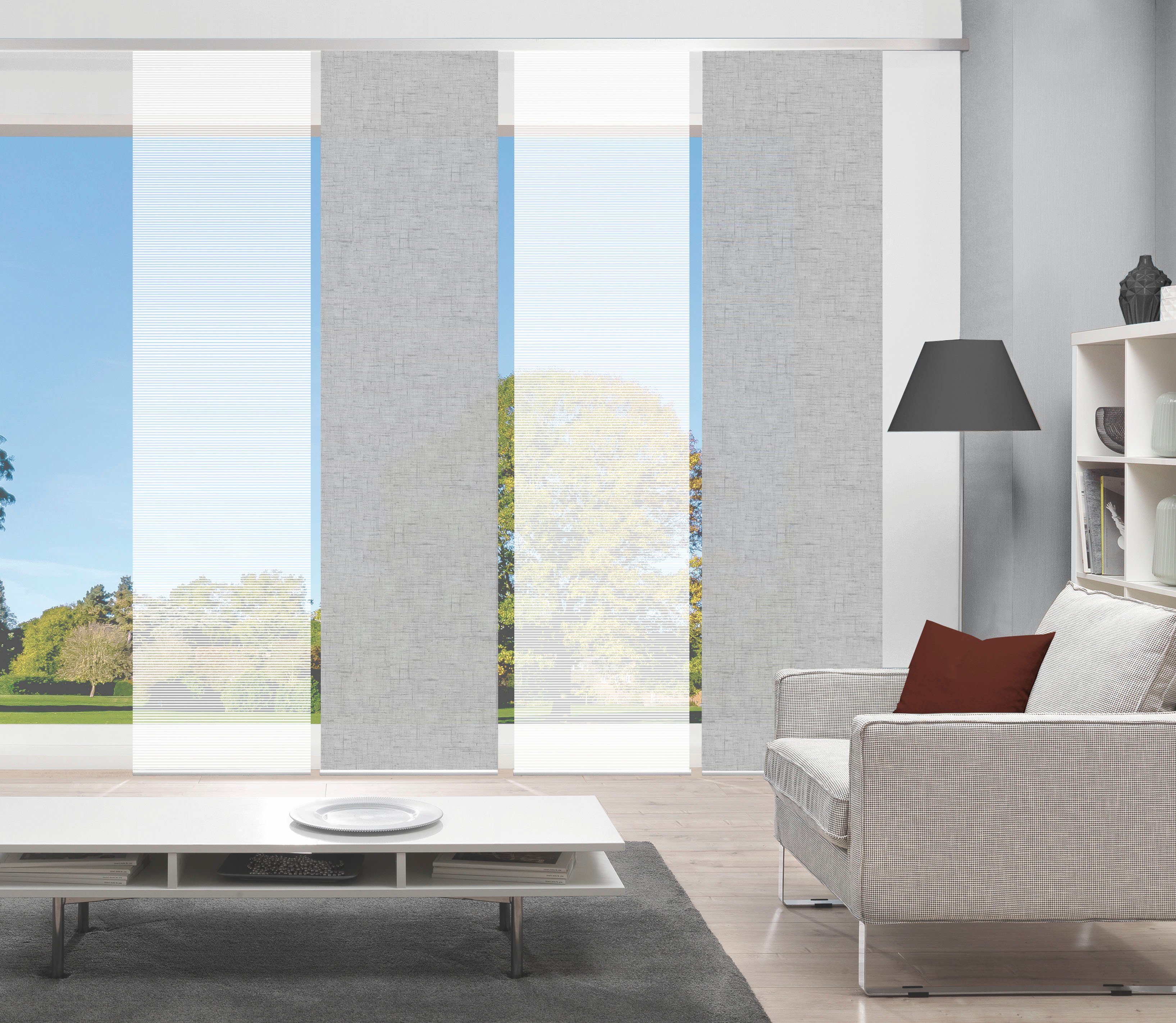 Vision S Schiebegardine PIVE 4er SET (4 St), Paneelwagen, halbtransparent, Schiebevorhang Digidruck 4er Set PIVE