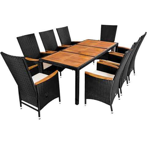 Casaria Sitzgruppe, (9-tlg), Polyrattan Akazie 8 Stühle inkl. 7cm Auflagen 190x90cm Gartentisch