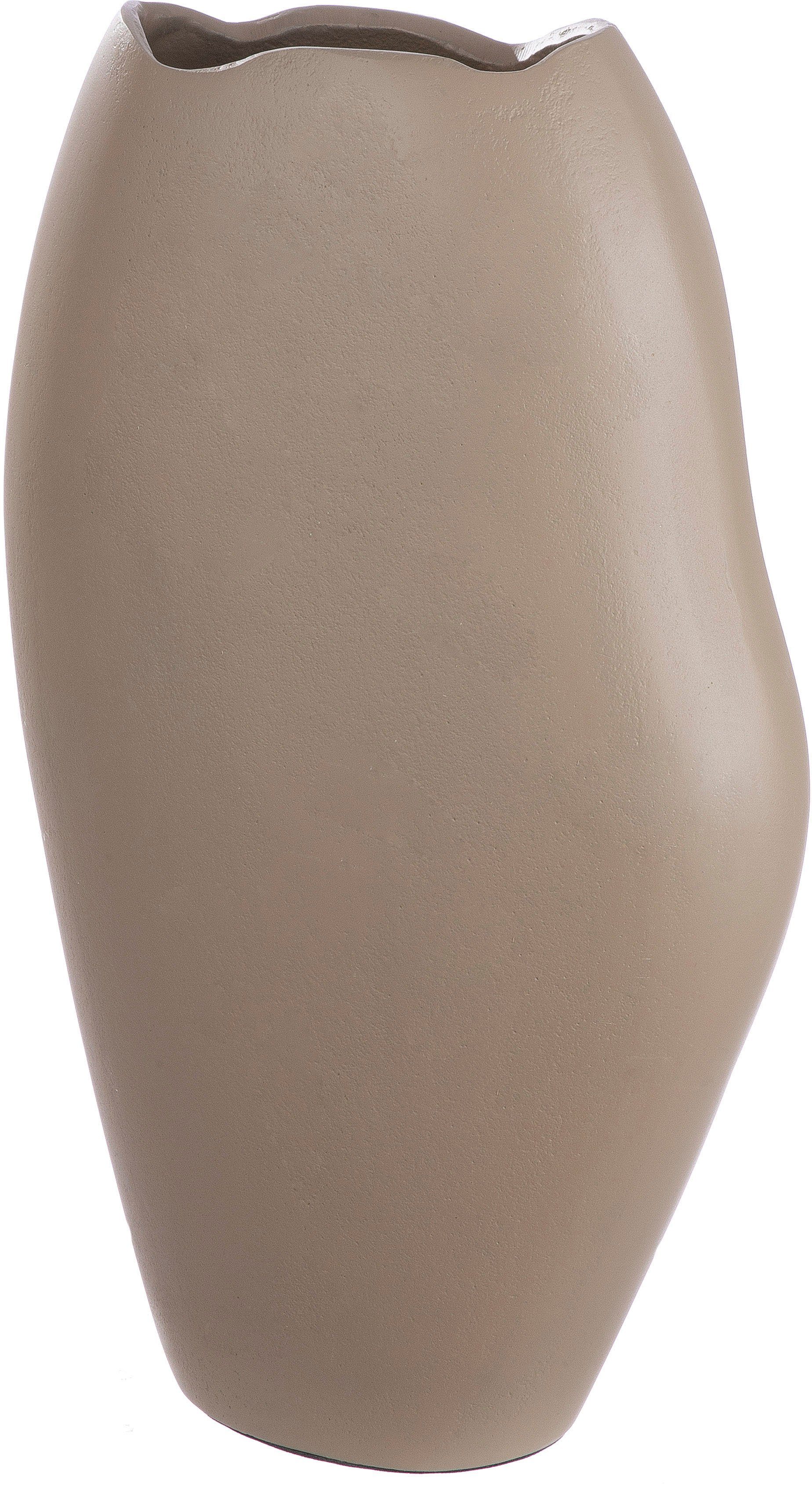 Tischvase Aluminium, Höhe (1 by aus Gilde ca. Casablanca braun Dekovase geschwungenem Vase Helena, St), 33 beige, Rand, mit cm